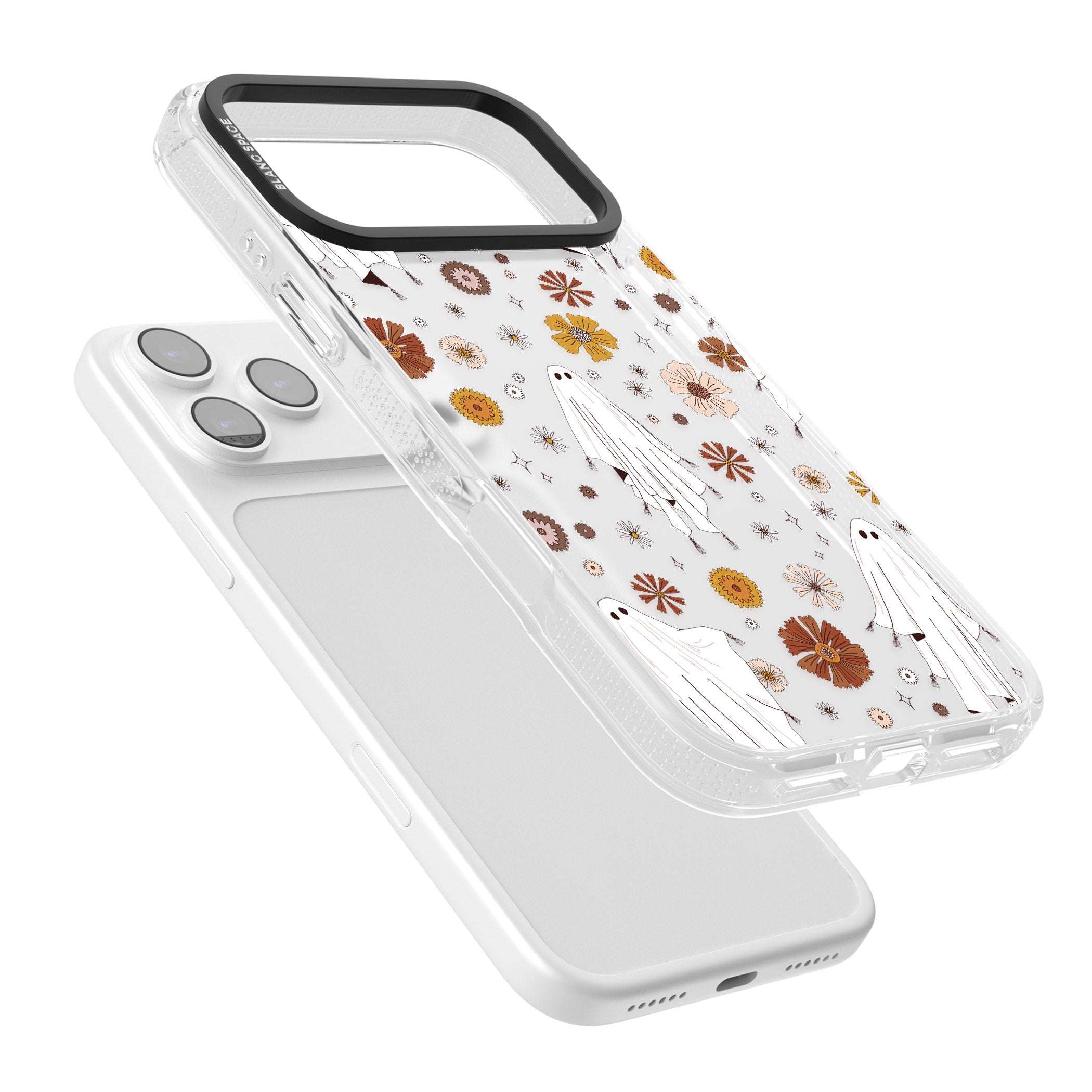 Halloween Ghosts And Flowers iPhone 17 Pro Max Impact Air Clear Phone Case Colours