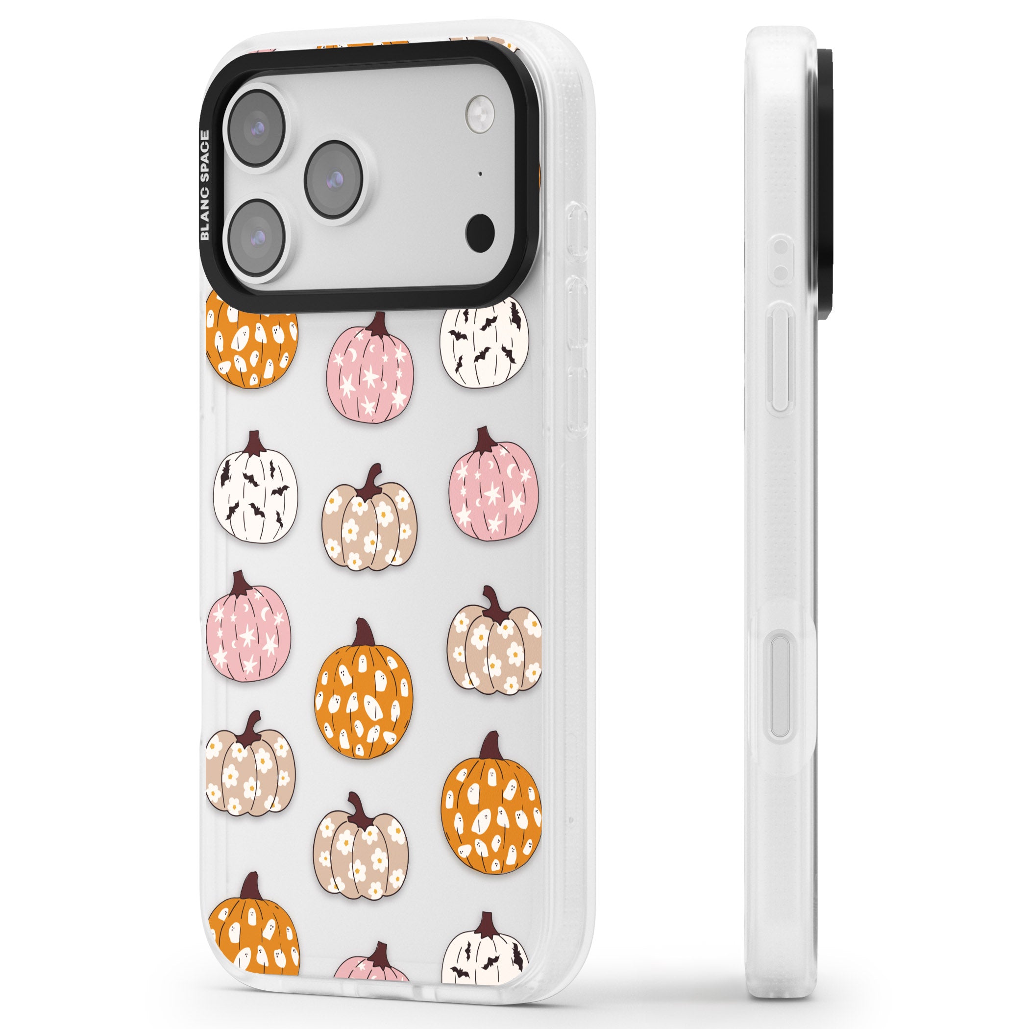 Floral Pumpkins iPhone 17 Pro Impact Air Clear Phone Case Side Profile