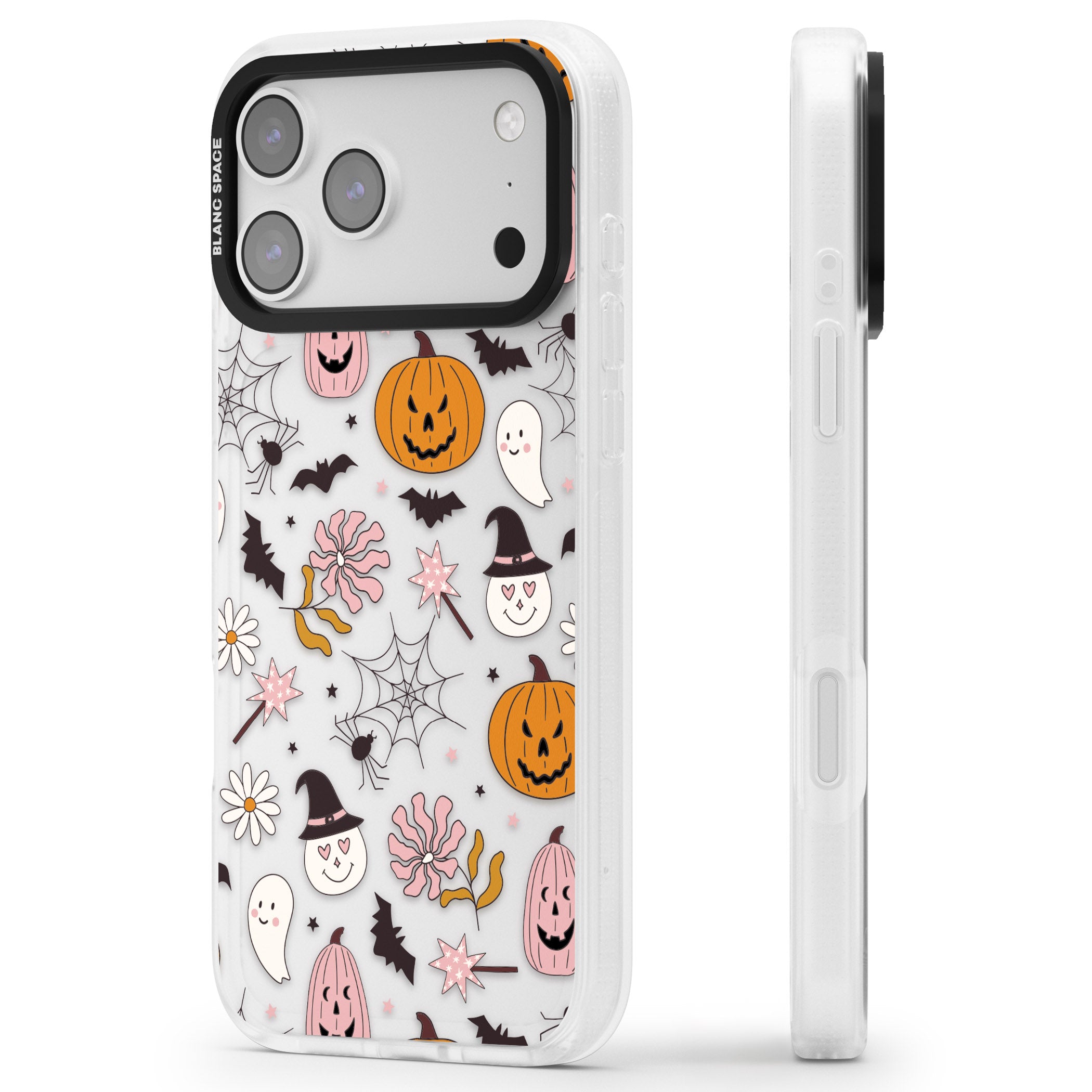 Spooky Mix iPhone 17 Pro Impact Air Clear Phone Case Side Profile