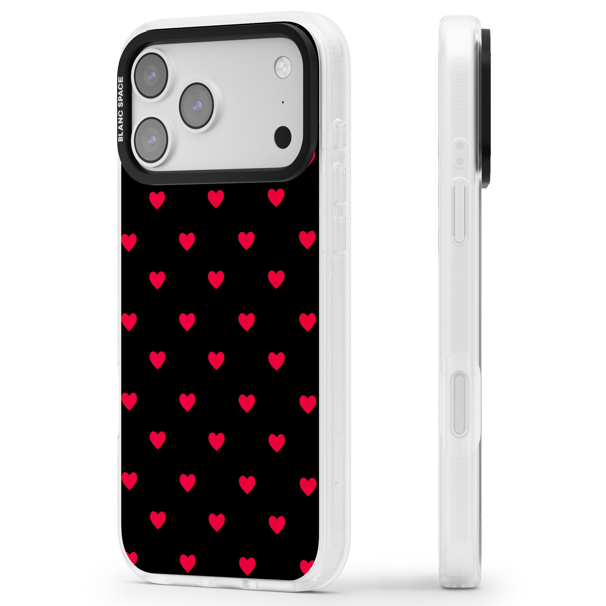 Small Heart Pattern: Red & iPhone 17 Pro Max Impact Air Clear Phone Case Side Profile