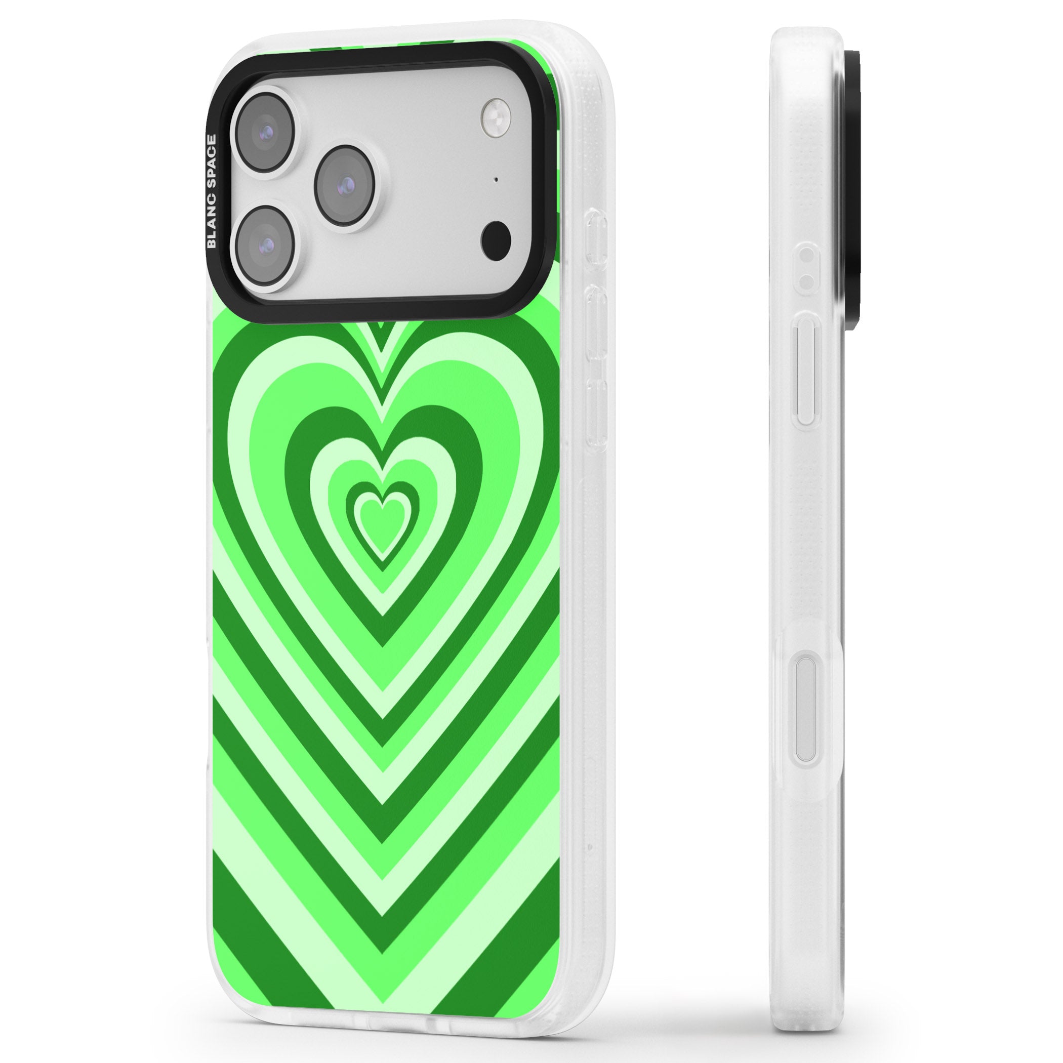 Green Heart Illusion iPhone 17 Pro Max Impact Air Clear Phone Case Side Profile