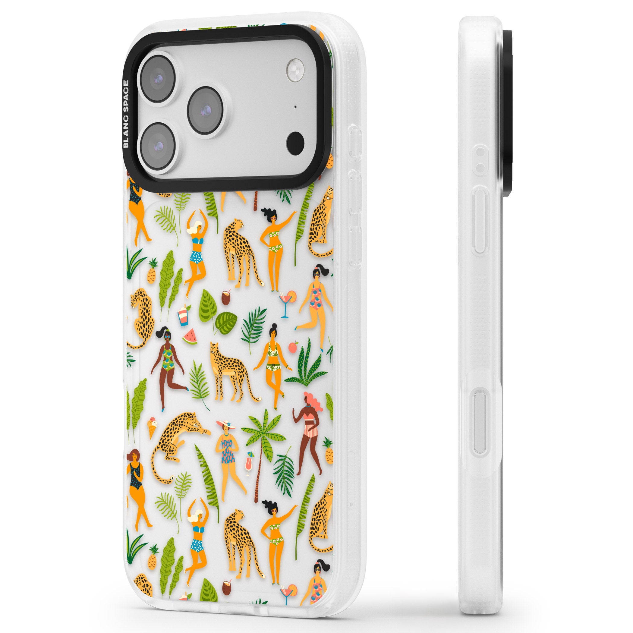 Tropical Party Vibes iPhone 17 Pro Max Impact Air Clear Phone Case Side Profile