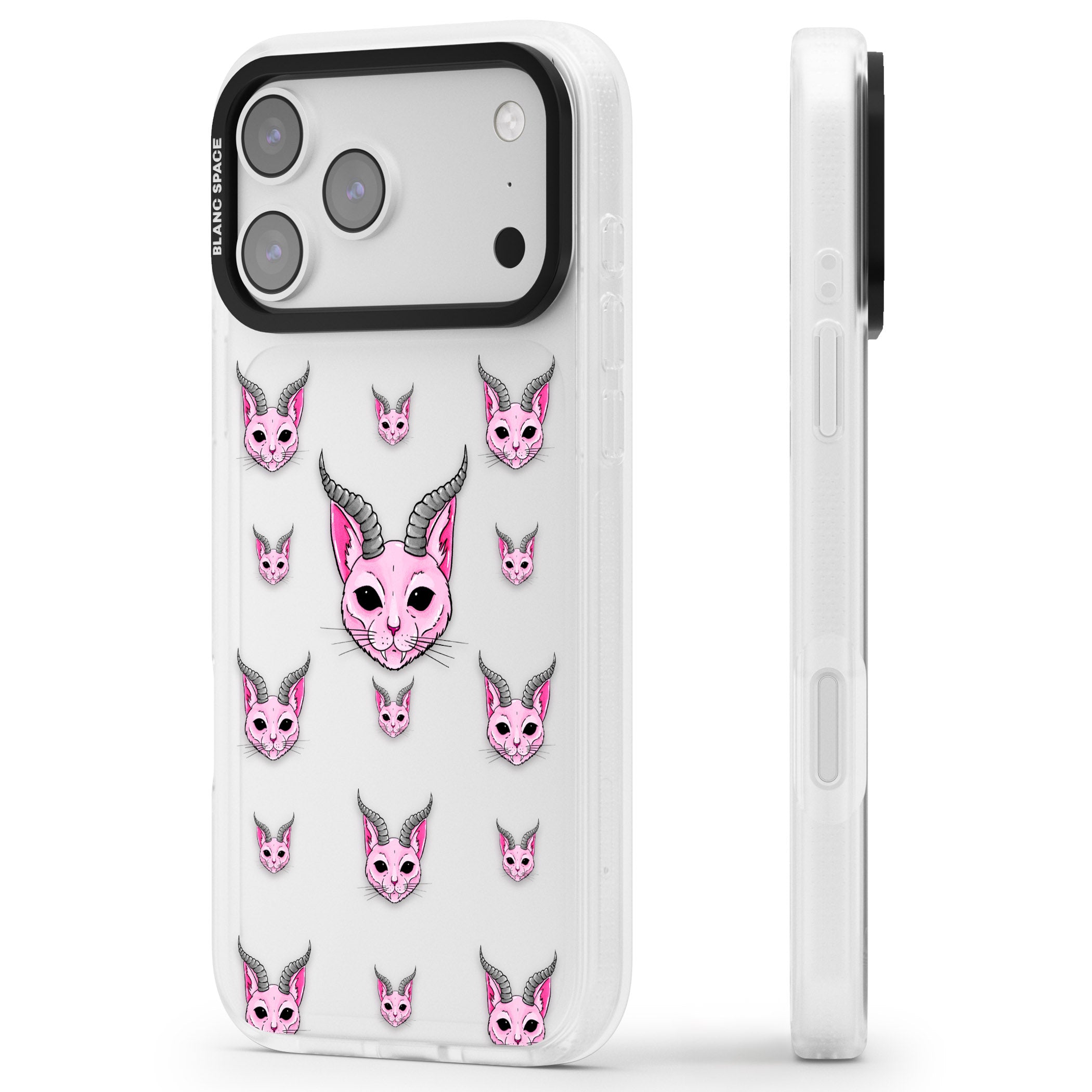 Demon Cat Pattern iPhone 17 Pro Max Impact Air Clear Phone Case Side Profile