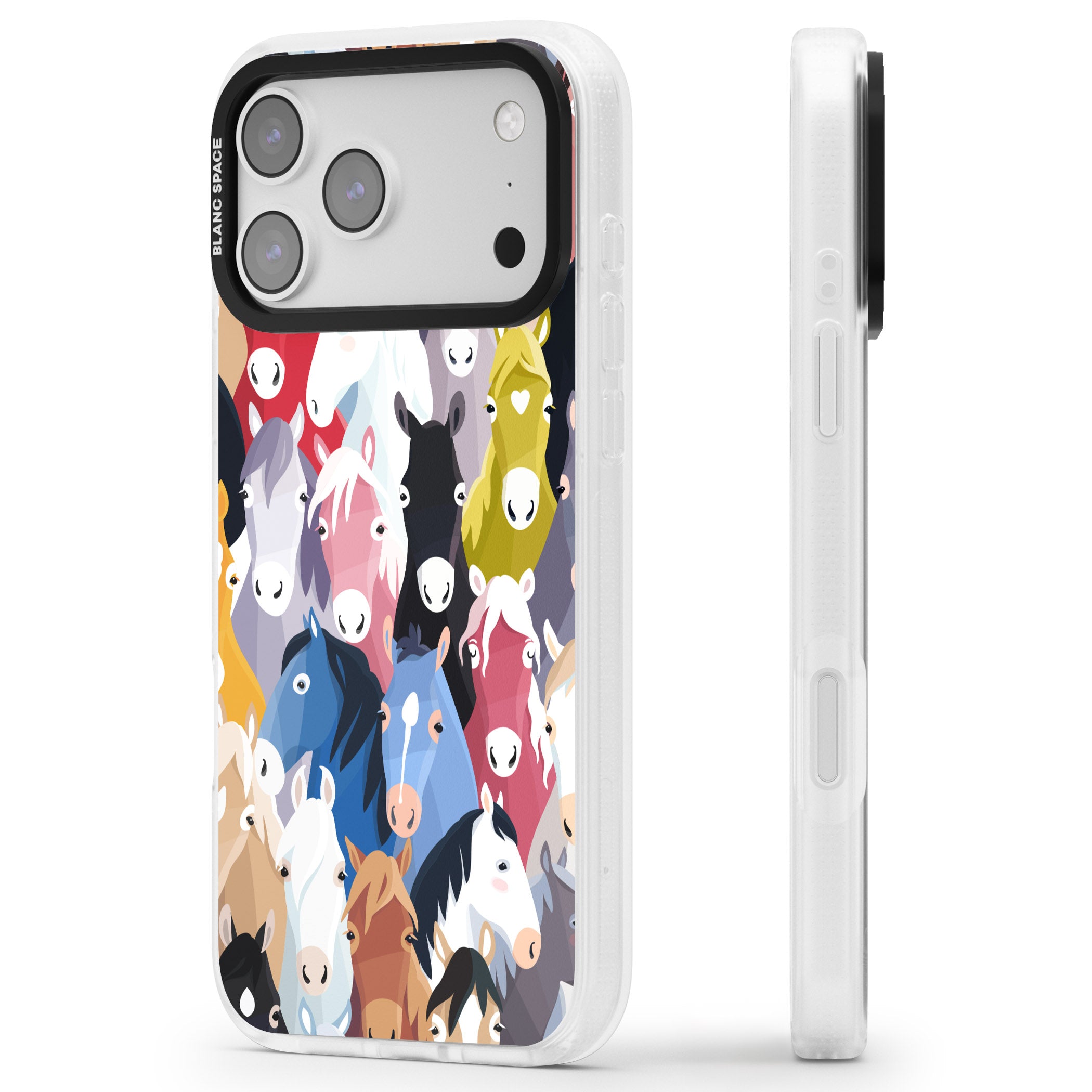 Colourful Horse Pattern iPhone 17 Pro Max Impact Air Clear Phone Case Side Profile