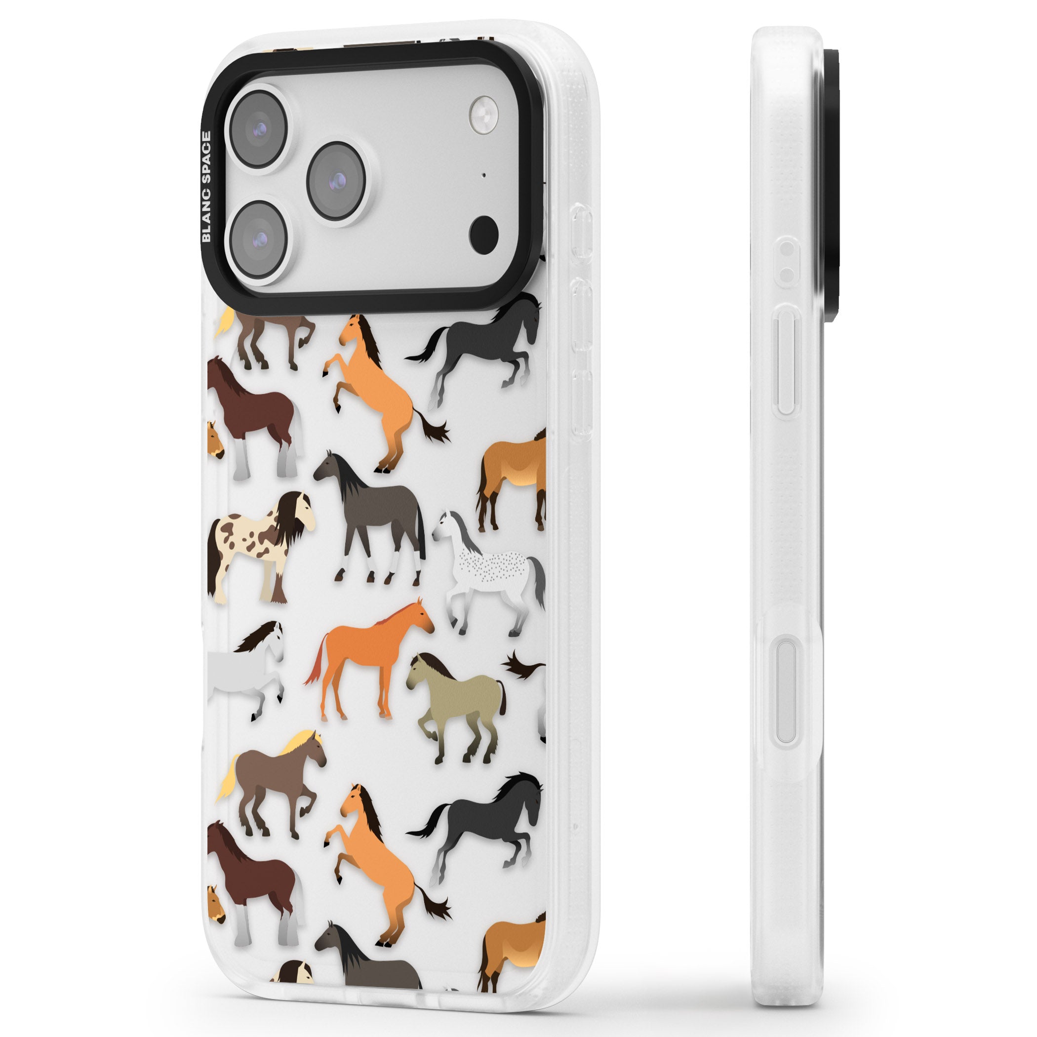 Horse Pattern iPhone 17 Pro Impact Air Clear Phone Case Side Profile
