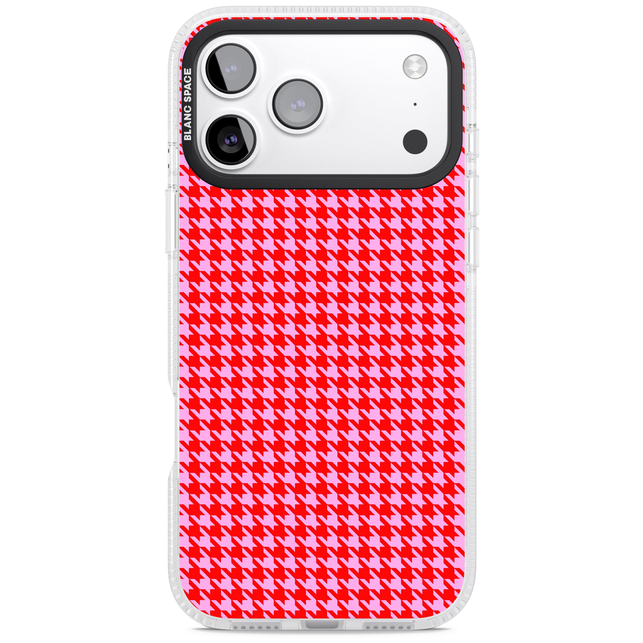 Neon Pink & Red Houndstooth iPhone 17 Pro Impact Air Clear Phone Case