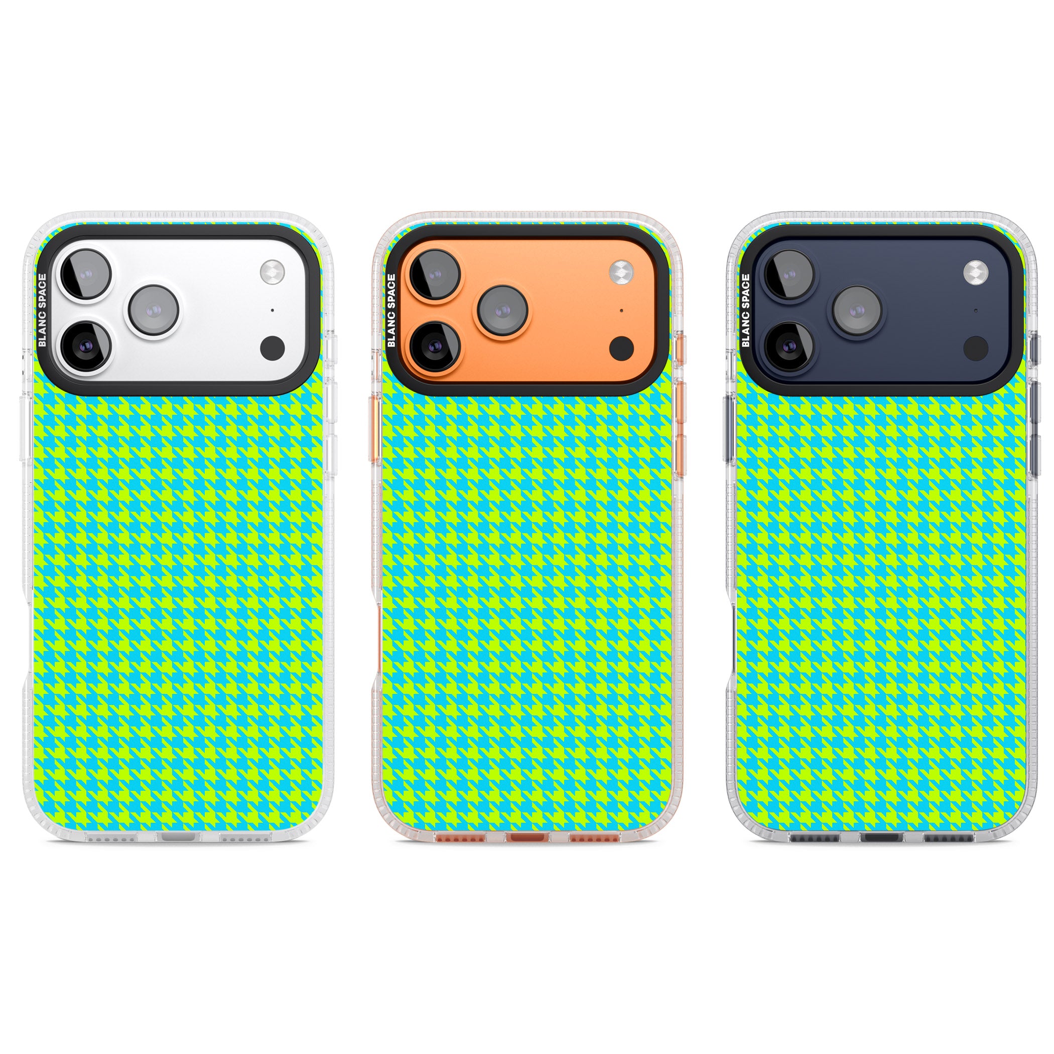 Neon Lime & Turquoise Houndstooth iPhone 17 Pro Impact Air Clear Phone Case APT Impact Protection