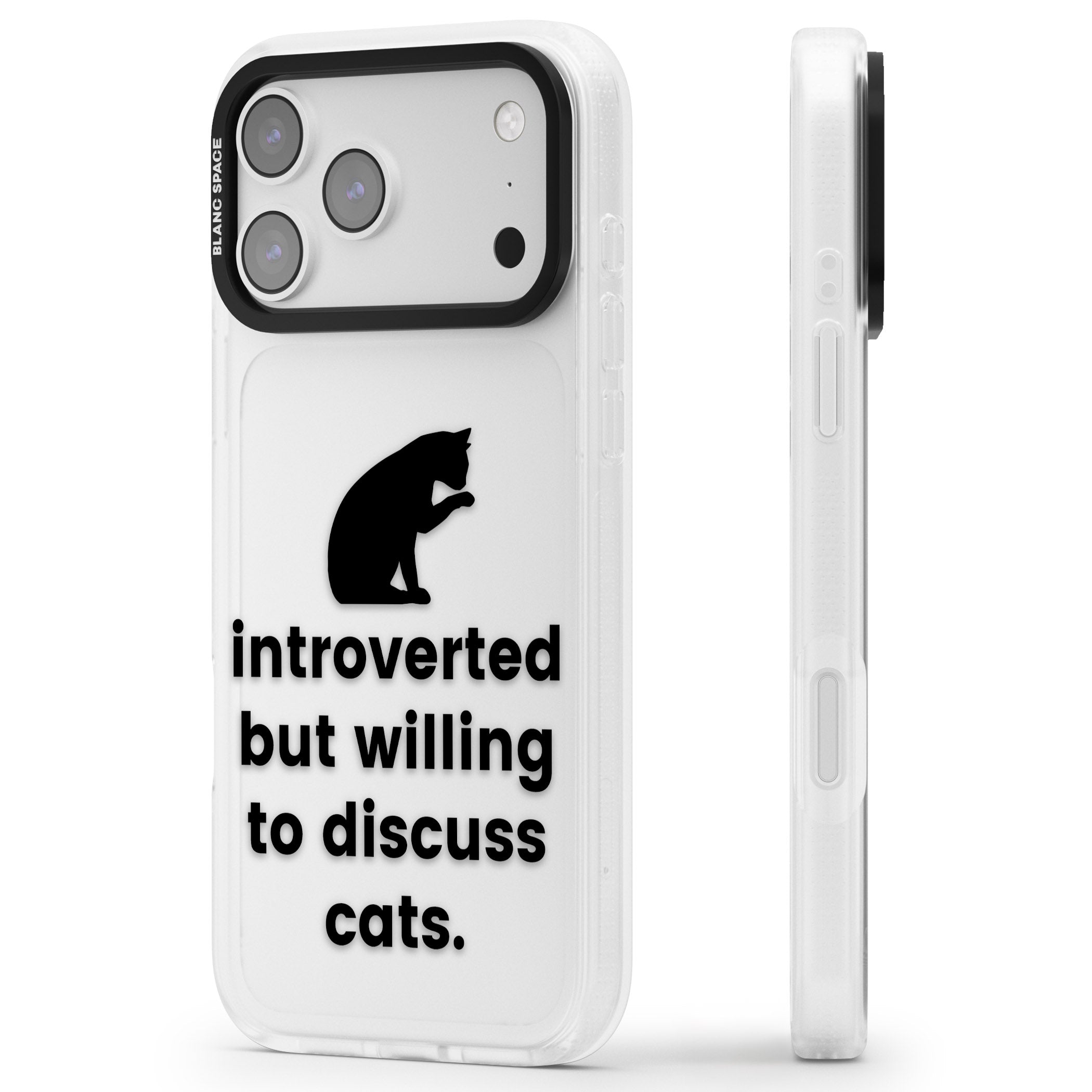 Introverted But Willing To Discuss Cats iPhone 17 Pro Impact Air Clear Phone Case Side Profile