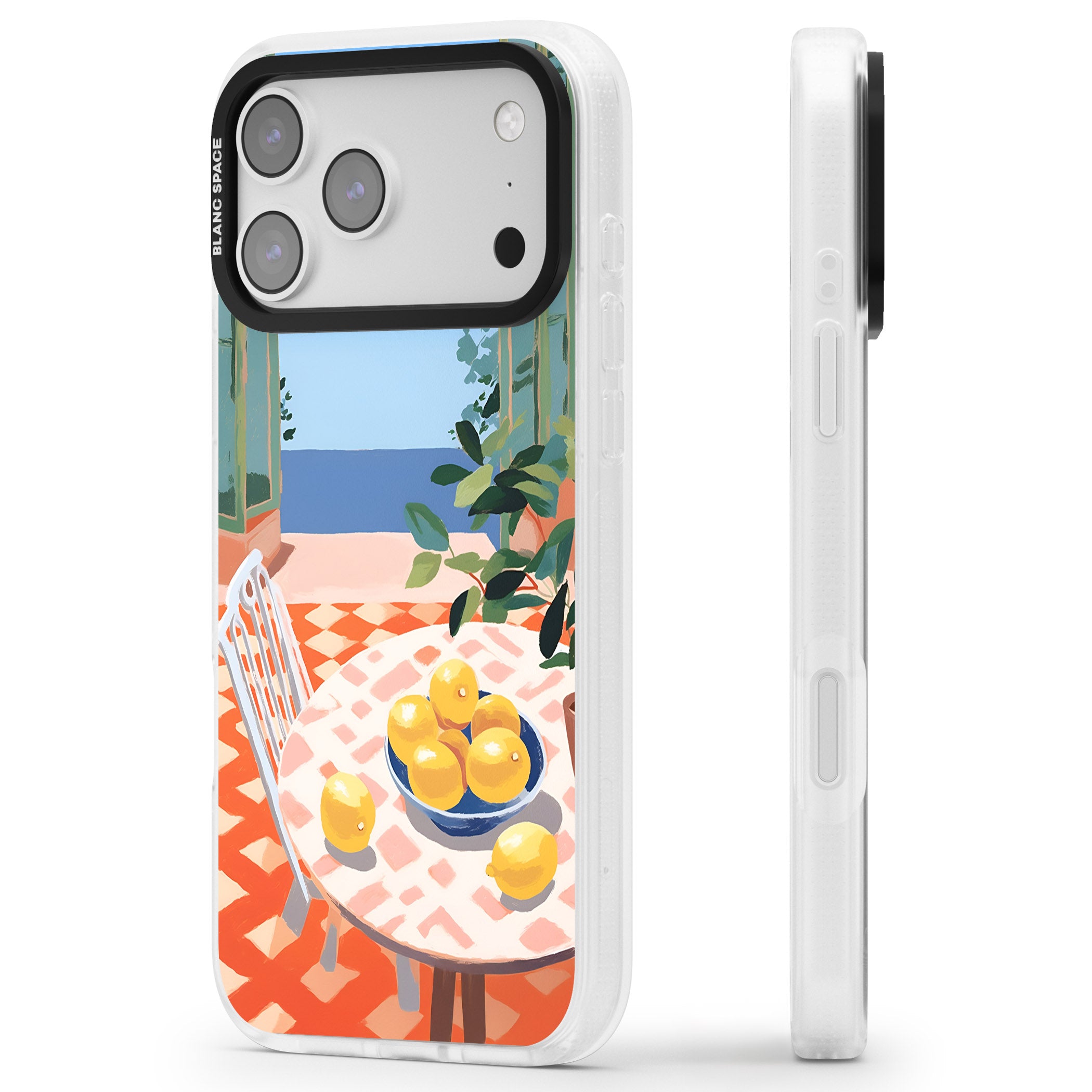 Seaside Lemons iPhone 17 Pro Max Impact Air Clear Phone Case Side Profile