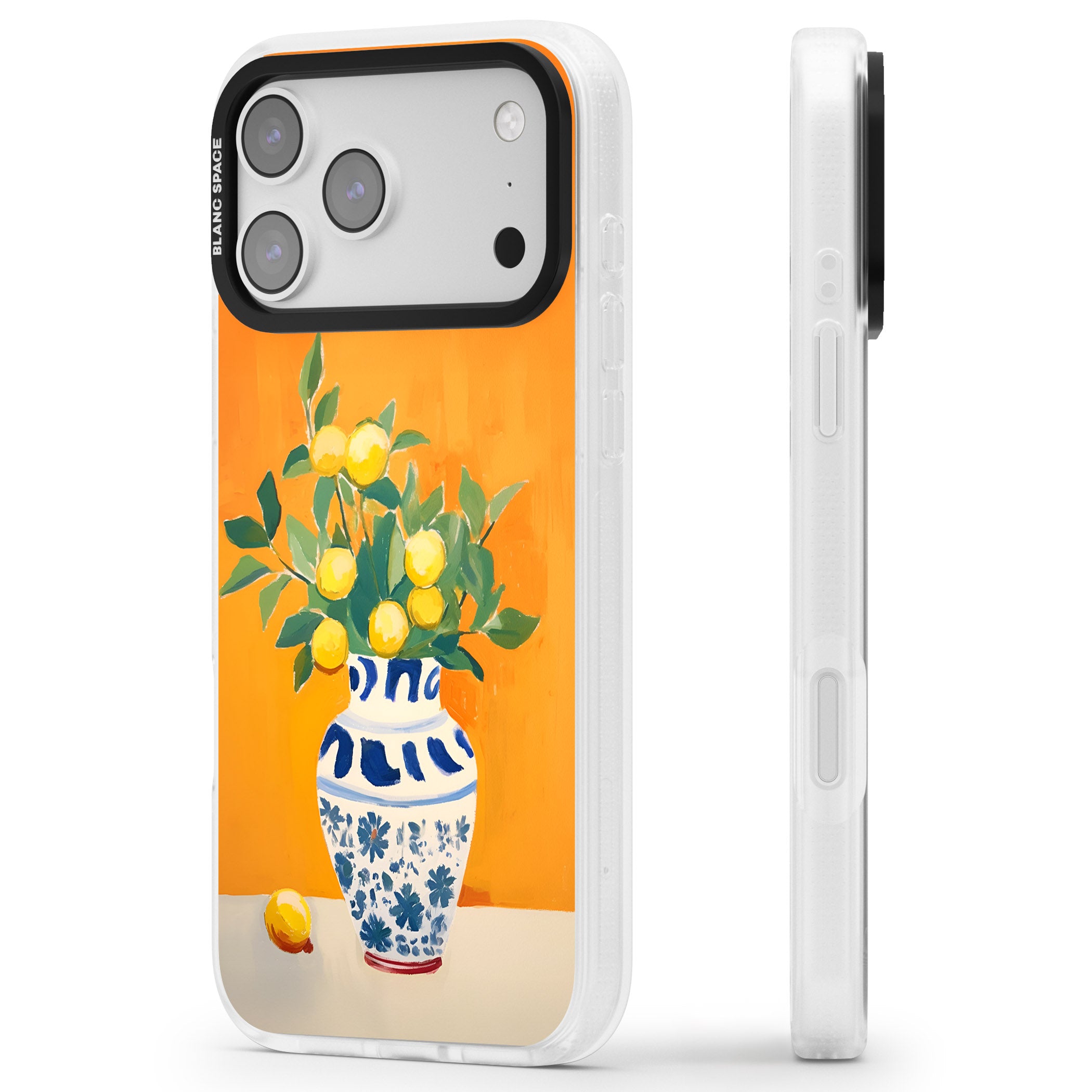 Lemon Vase iPhone 17 Pro Impact Air Clear Phone Case Side Profile