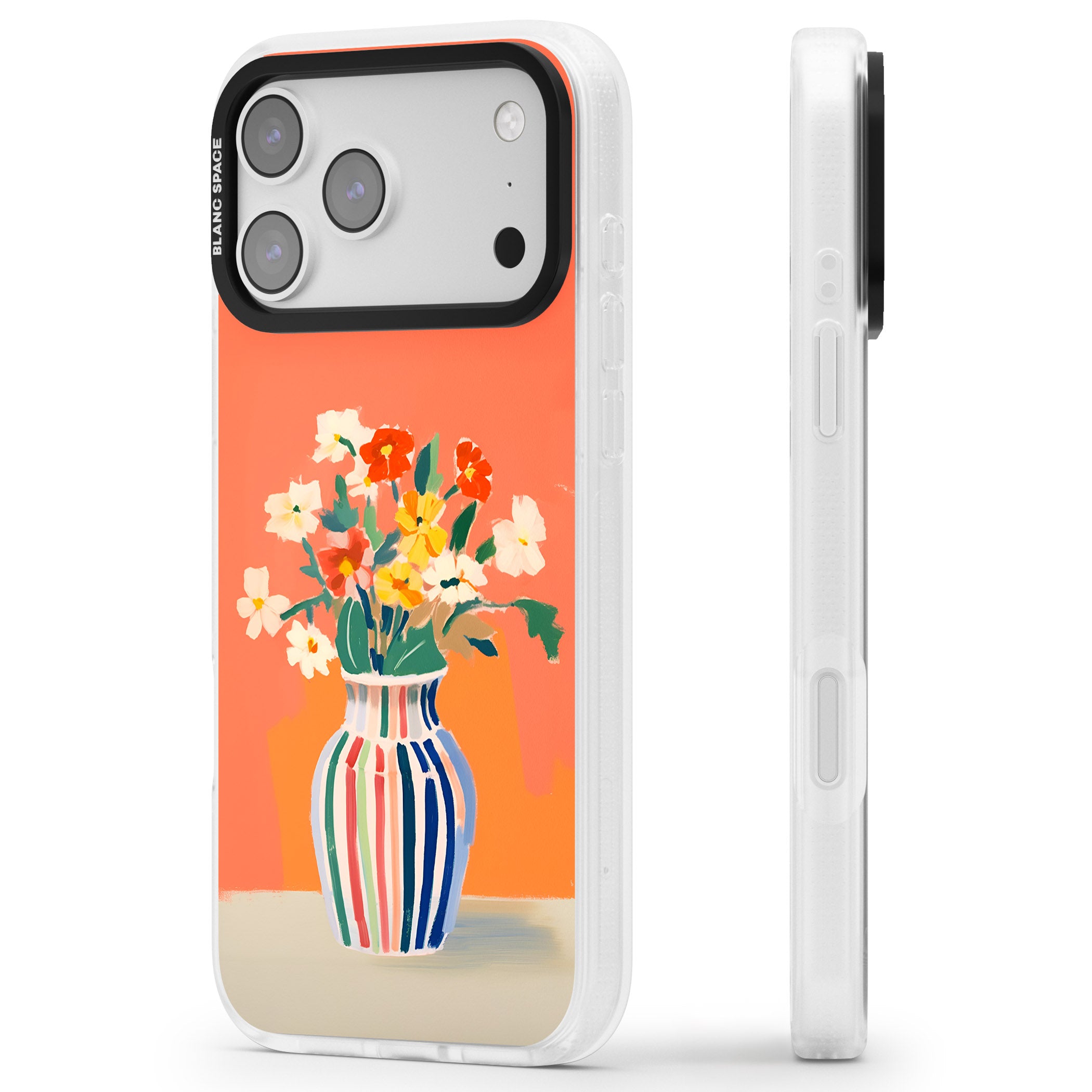 Coral Flower Vase iPhone 17 Pro Max Impact Air Clear Phone Case Side Profile