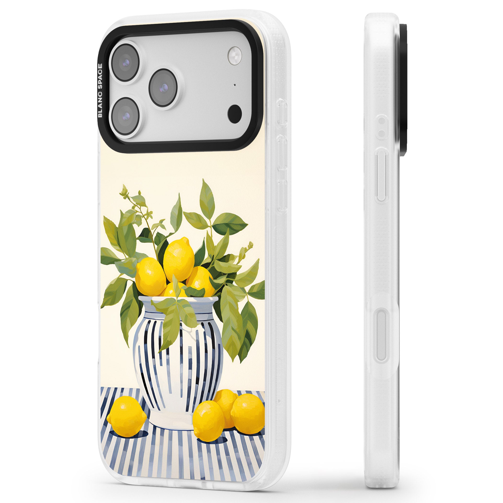 Lemon Plant Vase iPhone 17 Pro Impact Air Clear Phone Case Side Profile