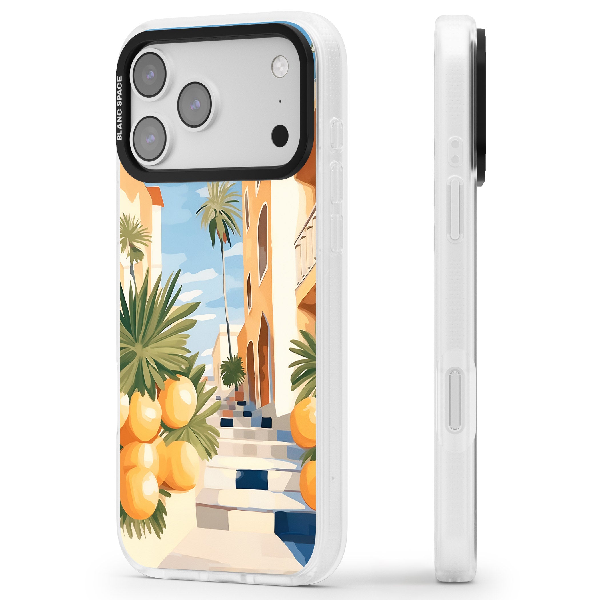 Mediterranean Village iPhone 17 Pro Max Impact Air Clear Phone Case Side Profile