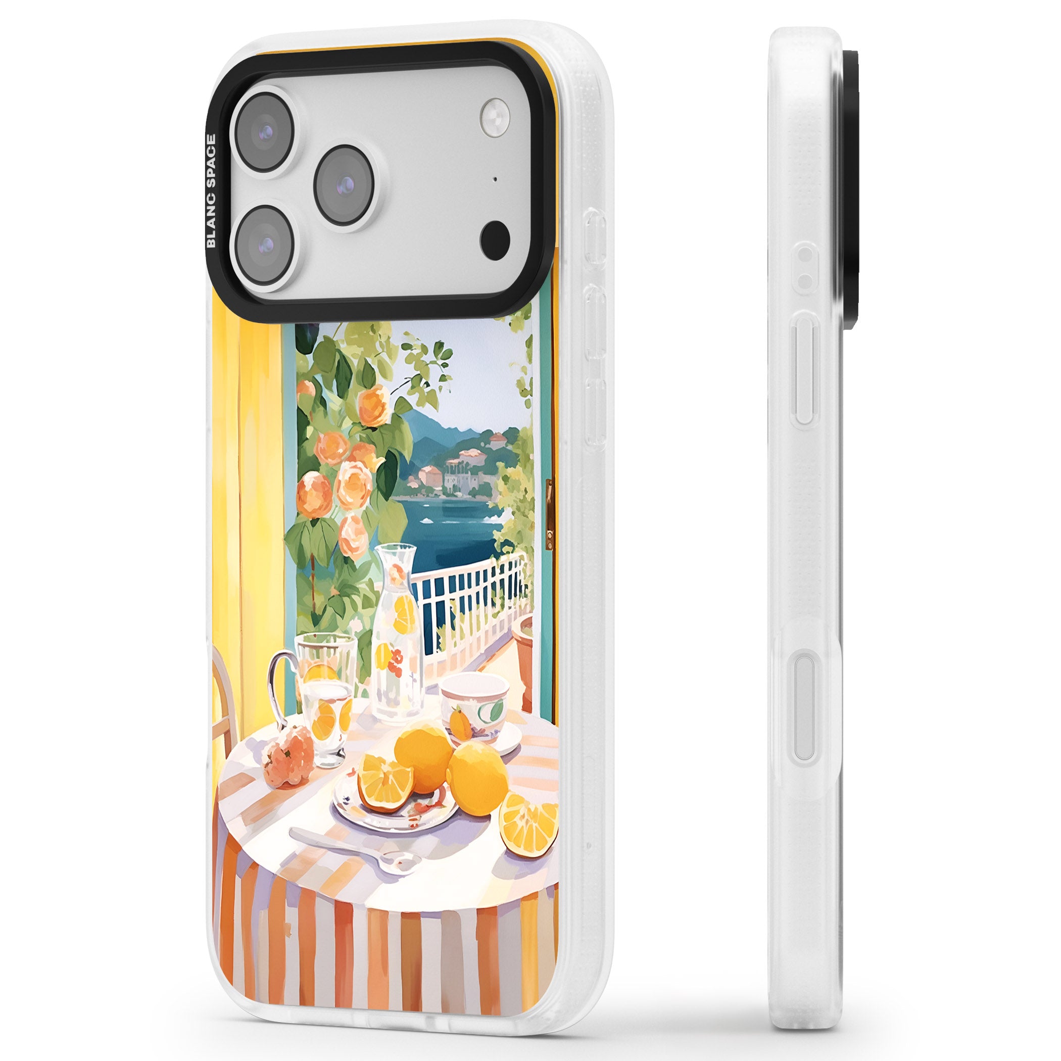 Amalfi Breakfast Balcony iPhone 17 Pro Max Impact Air Clear Phone Case Side Profile