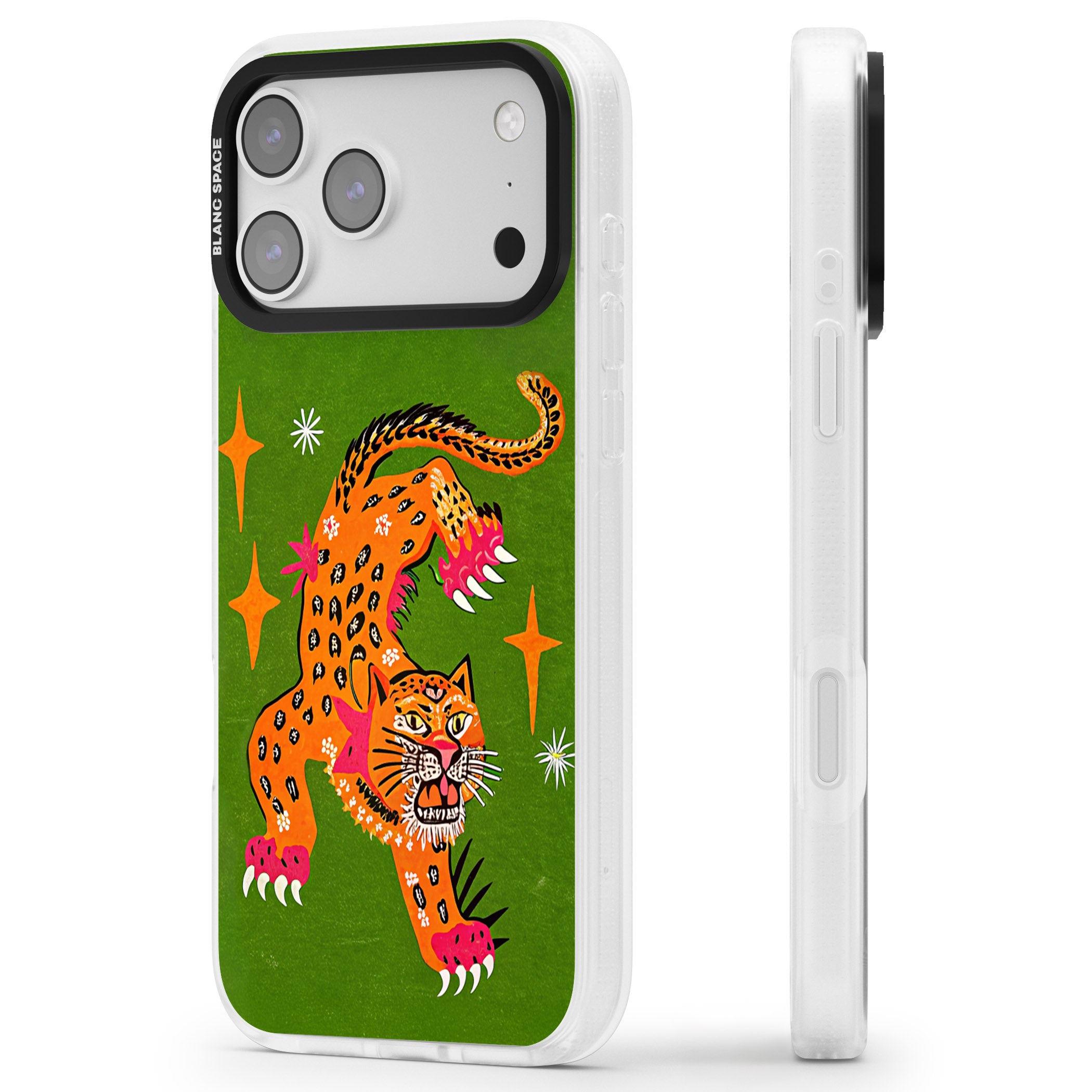 Fierce Jaguar iPhone 17 Pro Impact Air Clear Phone Case Side Profile