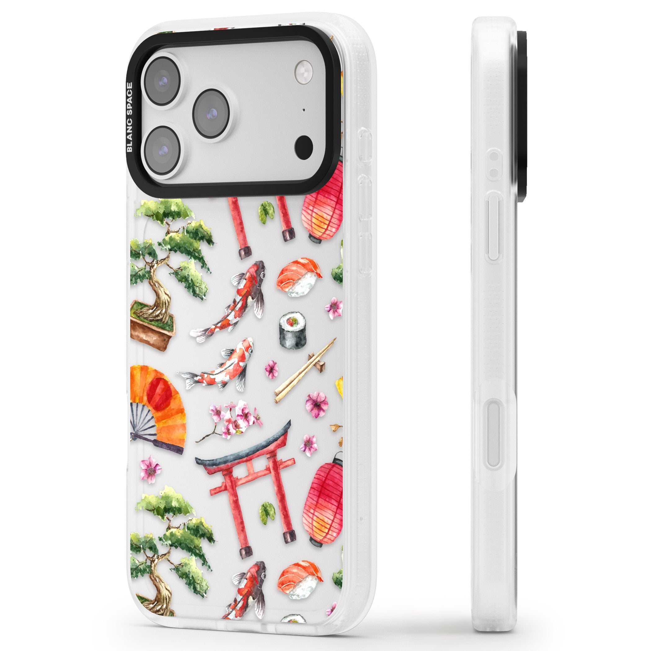 Japanese Watercolor iPhone 17 Pro Impact Air Clear Phone Case Side Profile
