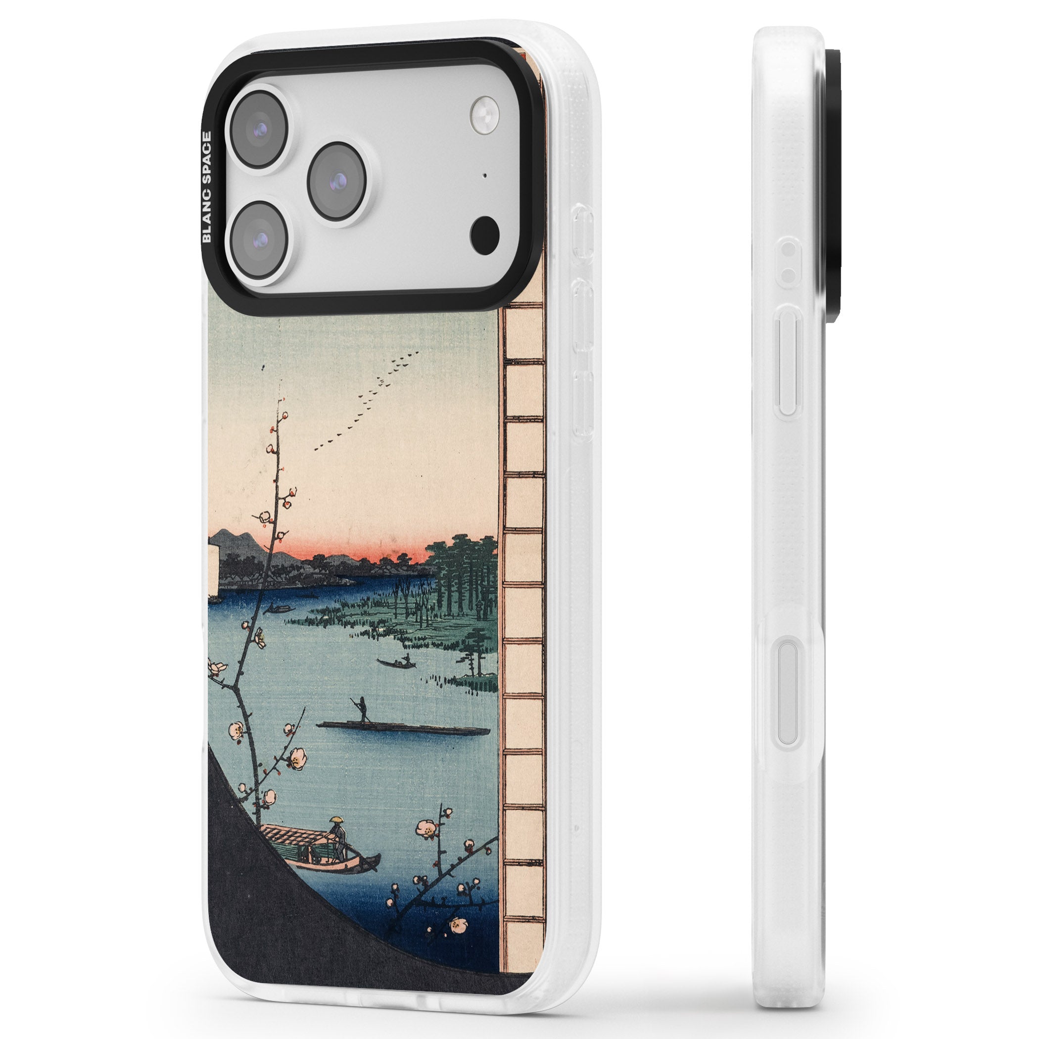 Vintage Japanese Illustrations Lake At Sunset iPhone 17 Pro Impact Air Clear Phone Case Side Profile