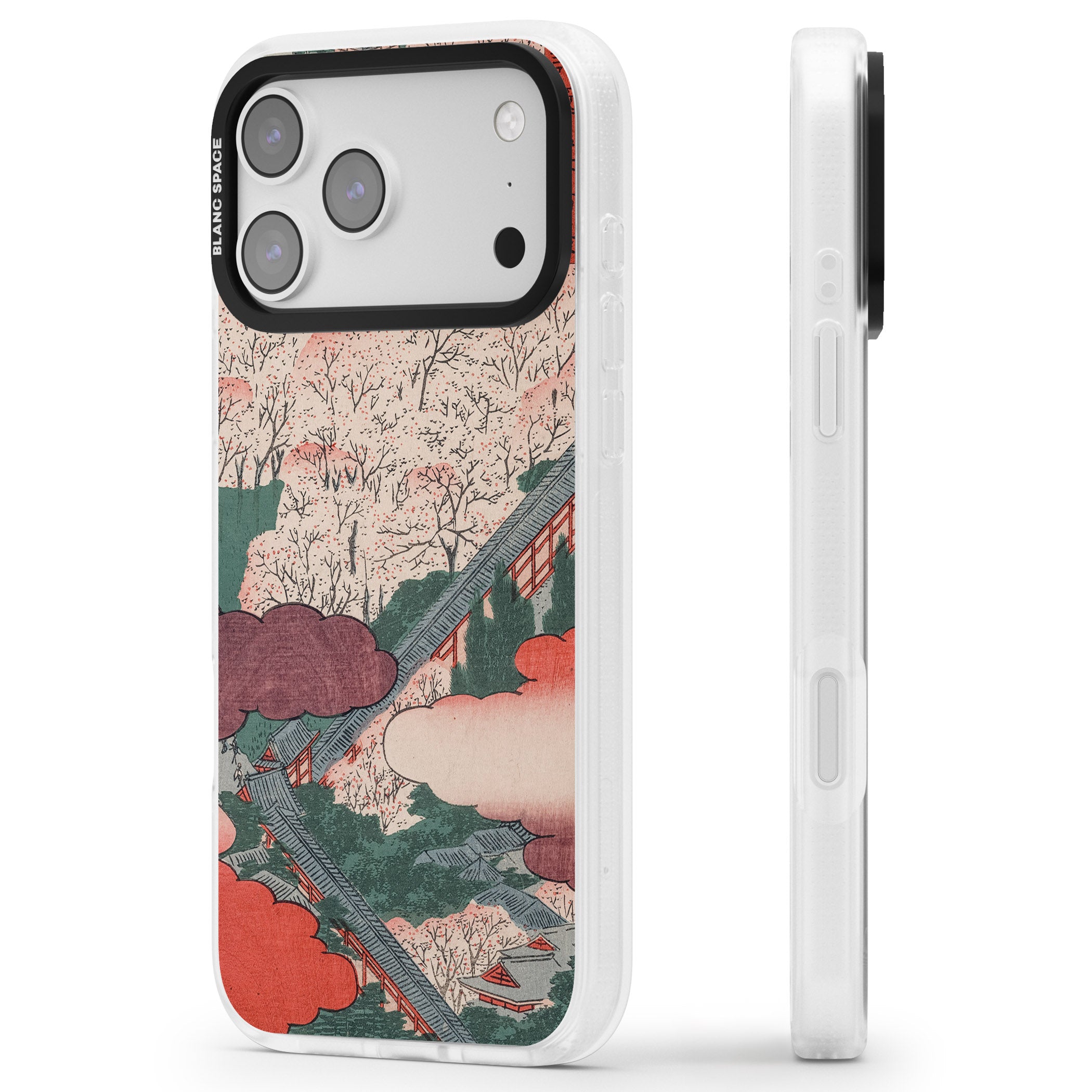 Vintage Japanese Illustrations Japanese City iPhone 17 Pro Impact Air Clear Phone Case Side Profile