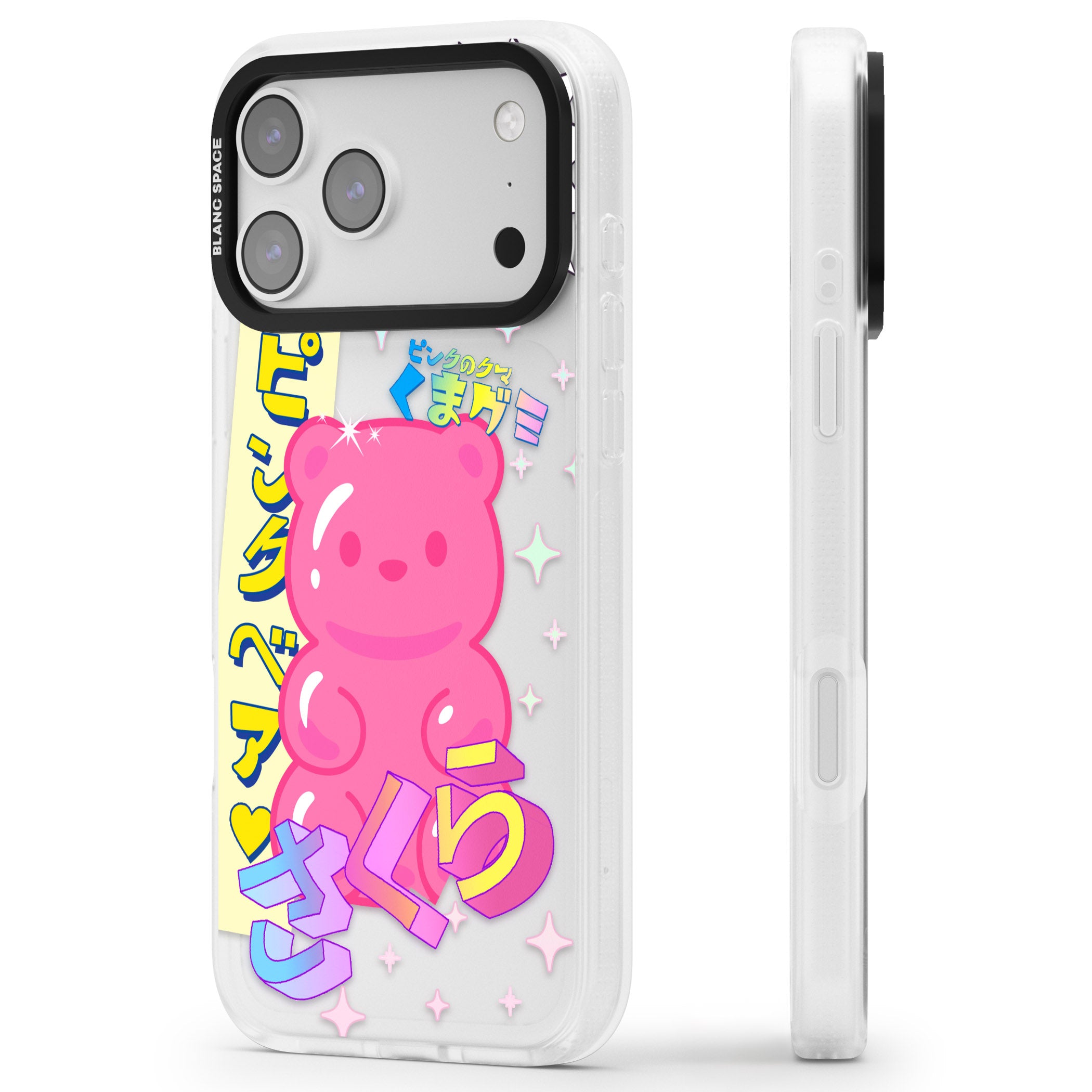Kawaii Pink Bear Collage iPhone 17 Pro Impact Air Clear Phone Case Side Profile