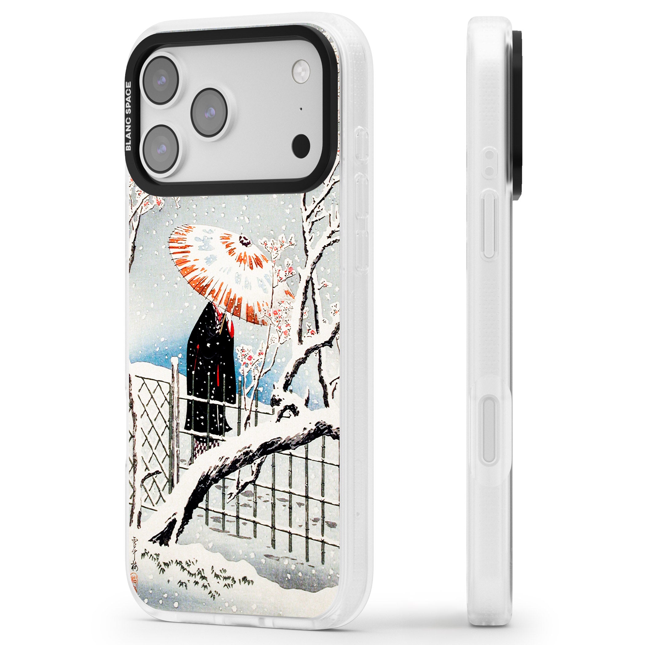 Plum Tree In Snow By Hiroaki Takahashi iPhone 17 Pro Max Impact Air Clear Phone Case Side Profile