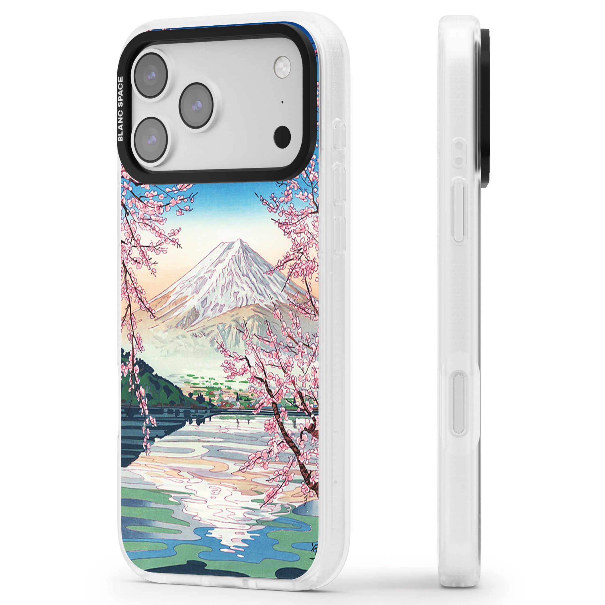 Mt Fuji From Lake Kawaguchi iPhone 17 Pro Max Impact Air Clear Phone Case Side Profile