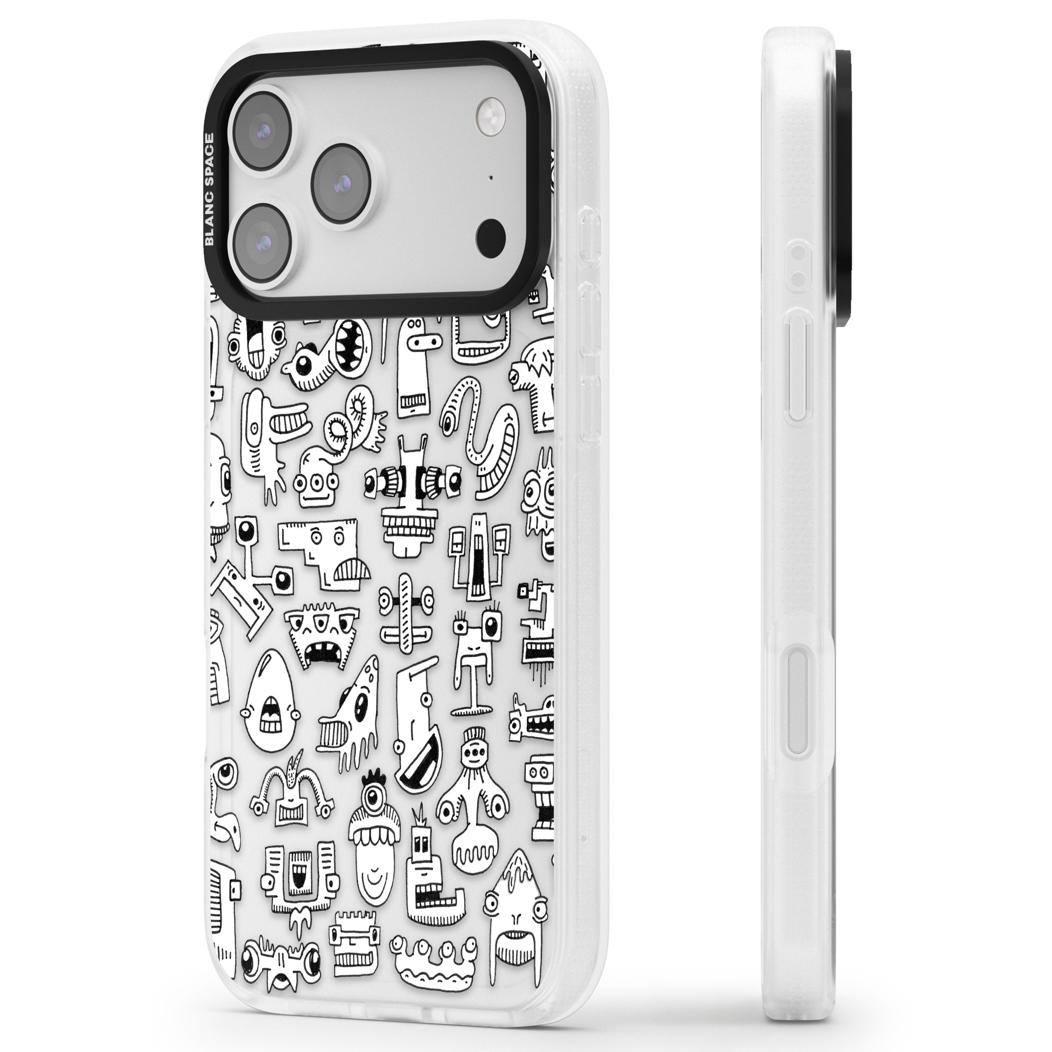 Weird Friends iPhone 17 Pro Impact Air Clear Phone Case Side Profile