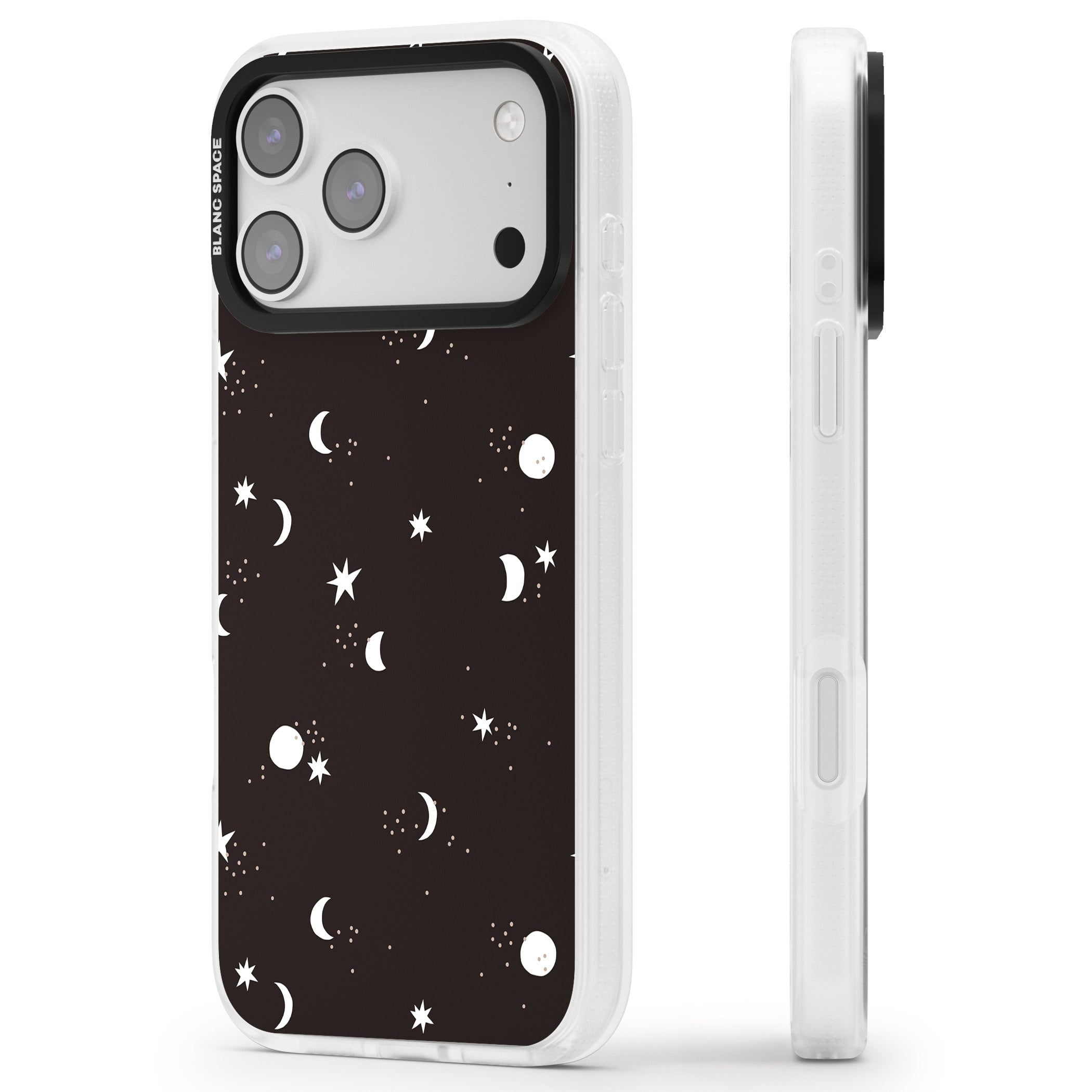 Funky Moons & Stars iPhone 17 Pro Max Impact Air Clear Phone Case Side Profile