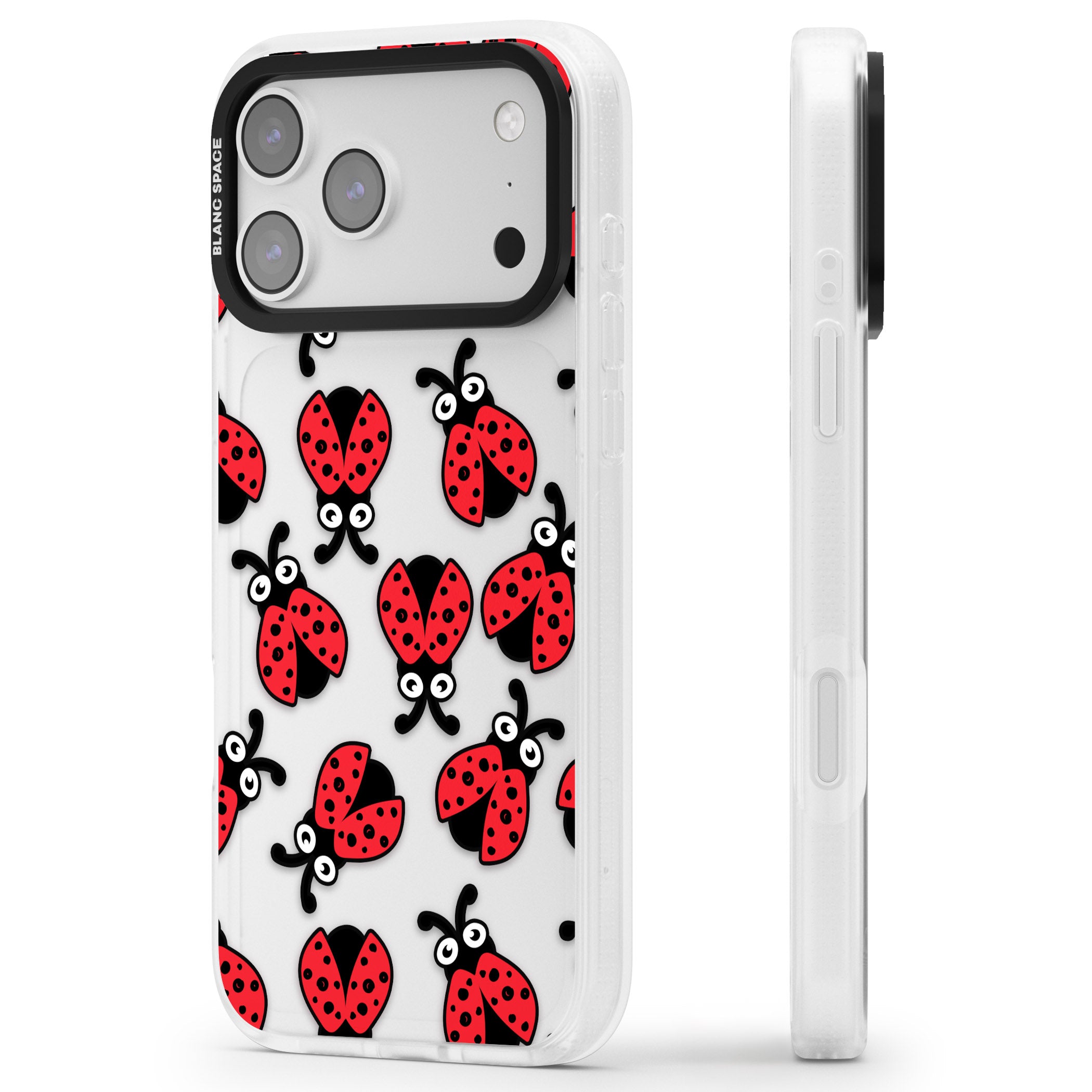 Ladybug Pattern iPhone 17 Pro Impact Air Clear Phone Case Side Profile