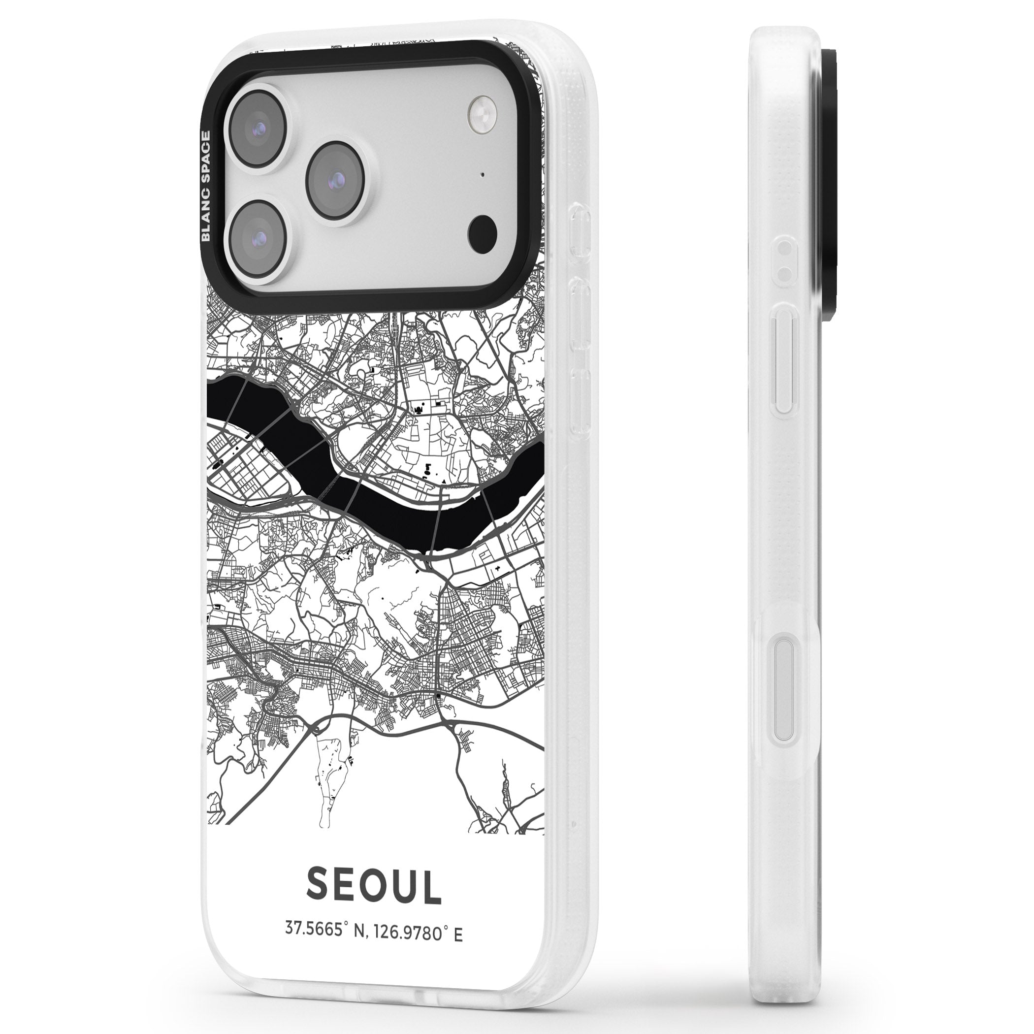 Seoul City Map iPhone 17 Pro Max Impact Air Clear Phone Case Side Profile