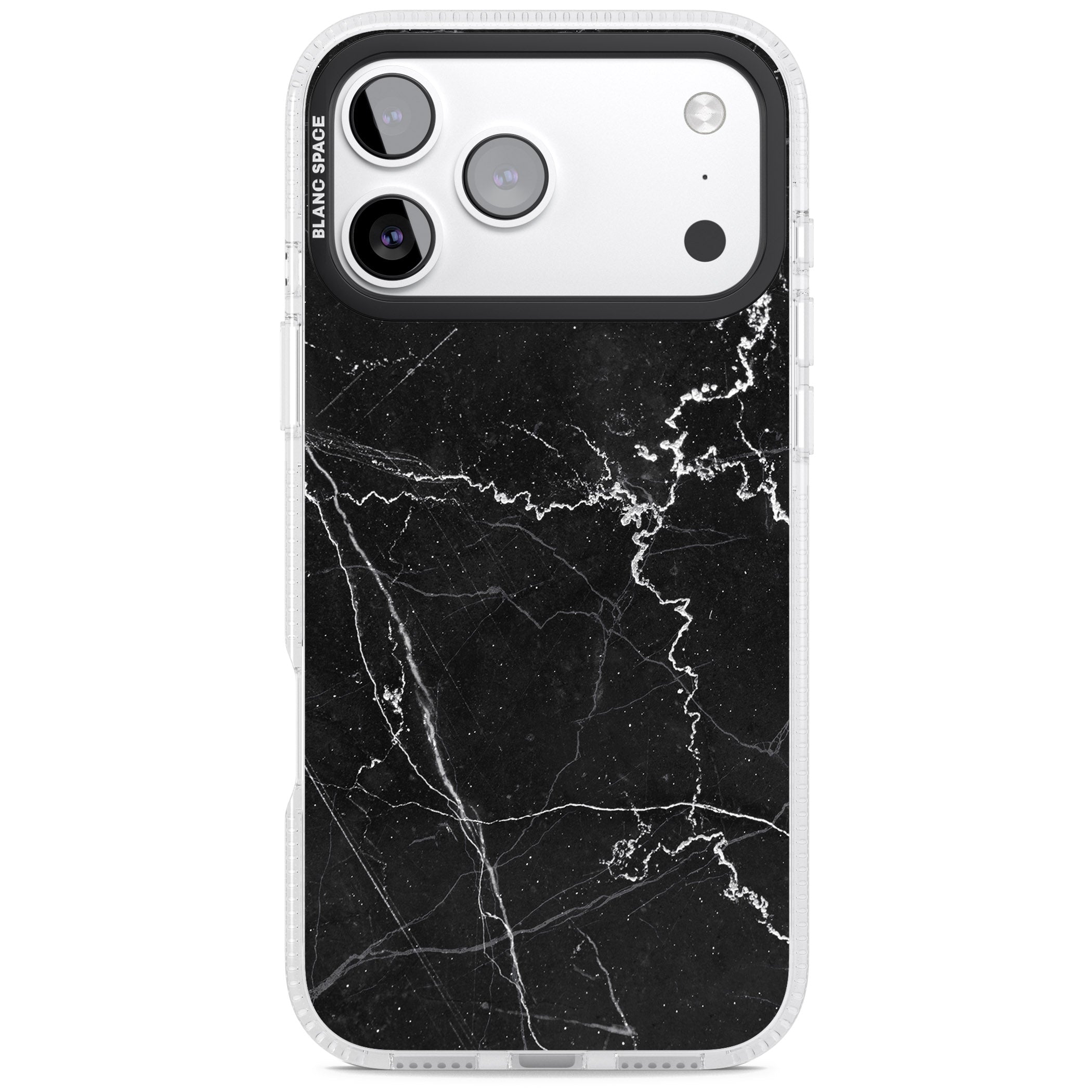 Bold Black Marble With White Texture iPhone 17 Pro Impact Air Clear Phone Case
