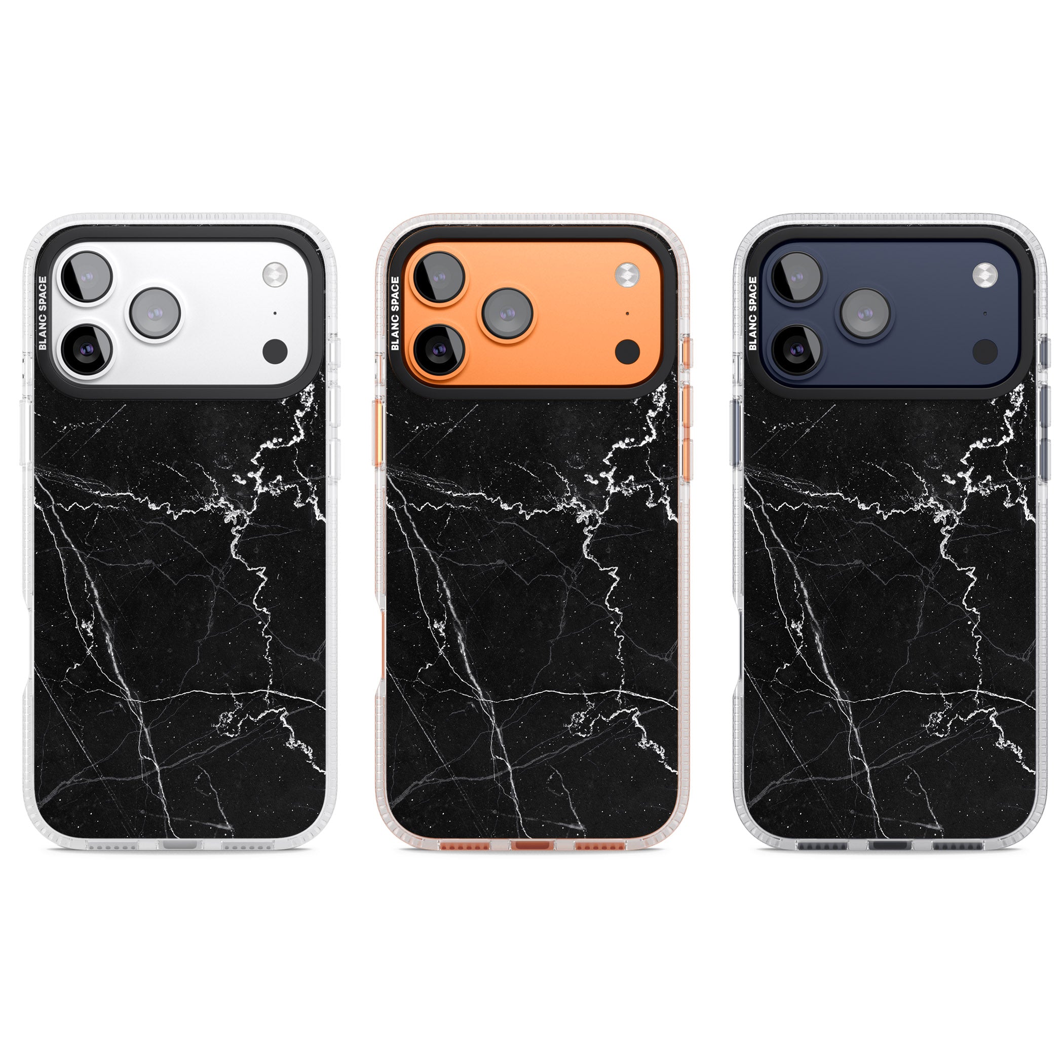 Bold Black Marble With White Texture iPhone 17 Pro Impact Air Clear Phone Case APT Impact Protection