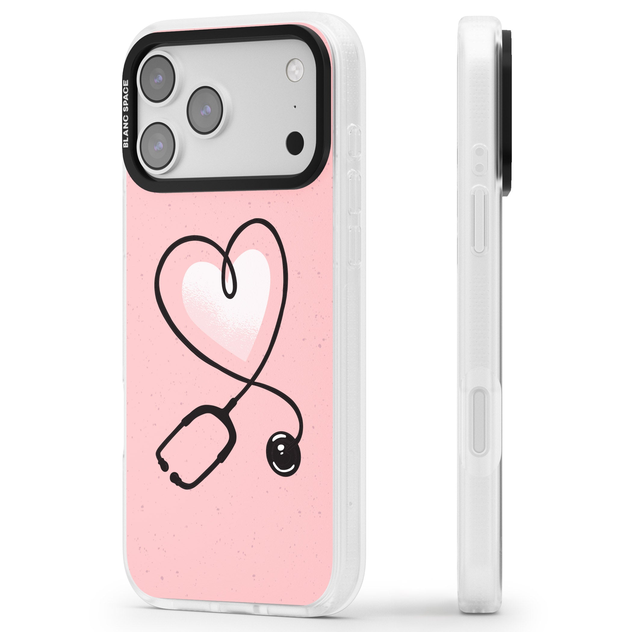 Stethoscope Heart iPhone 17 Pro Impact Air Clear Phone Case Side Profile