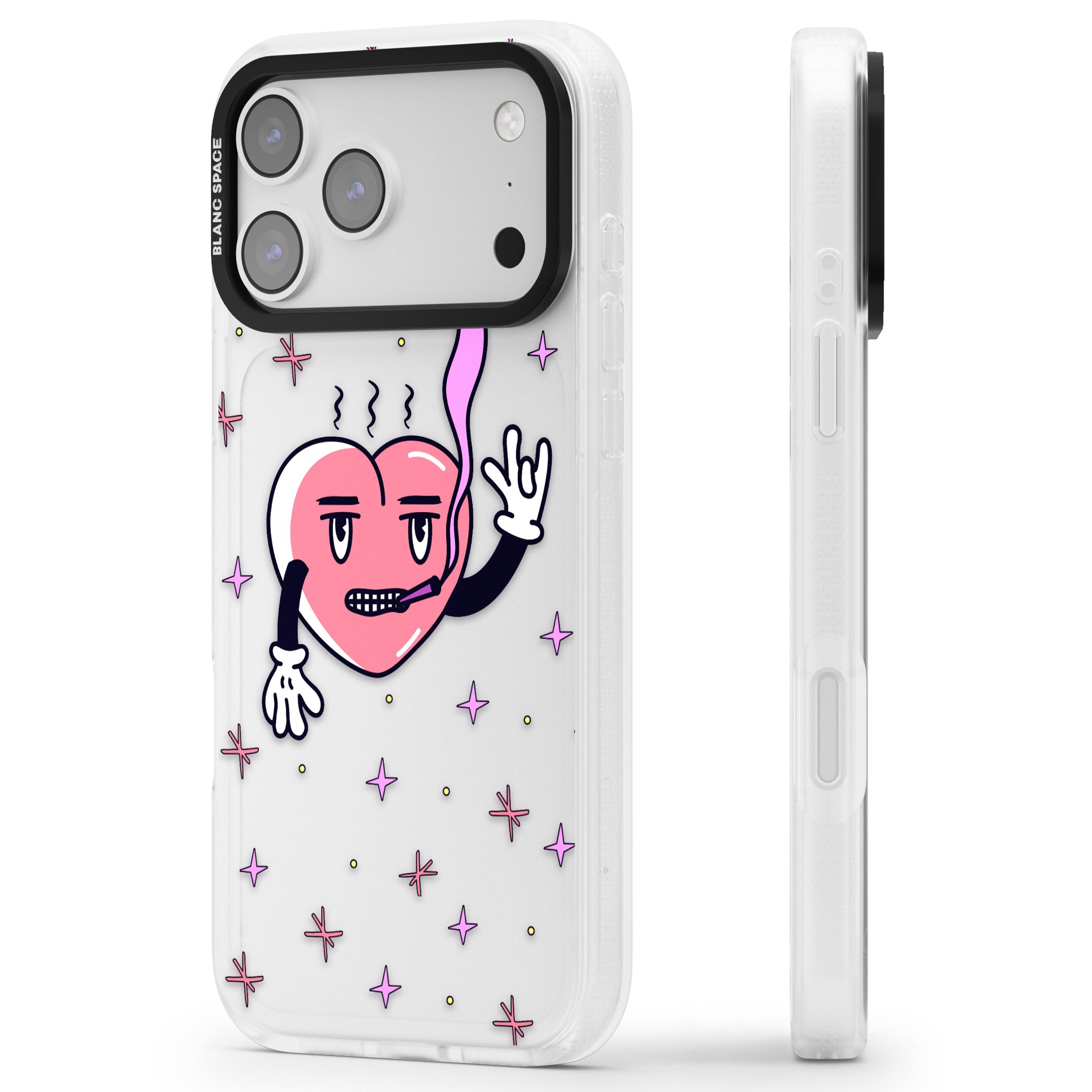 Quirky Heart iPhone 17 Pro Impact Air Clear Phone Case Side Profile