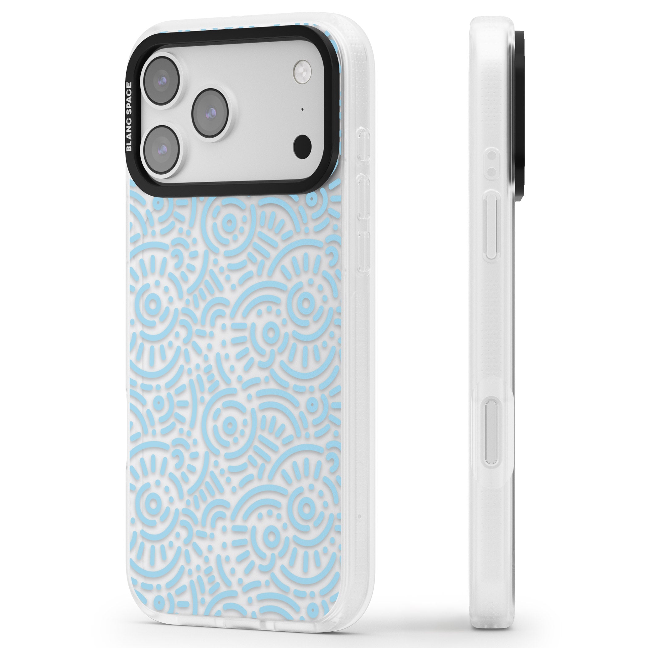 Light Blue Retro Pattern iPhone 17 Pro Max Impact Air Clear Phone Case Side Profile