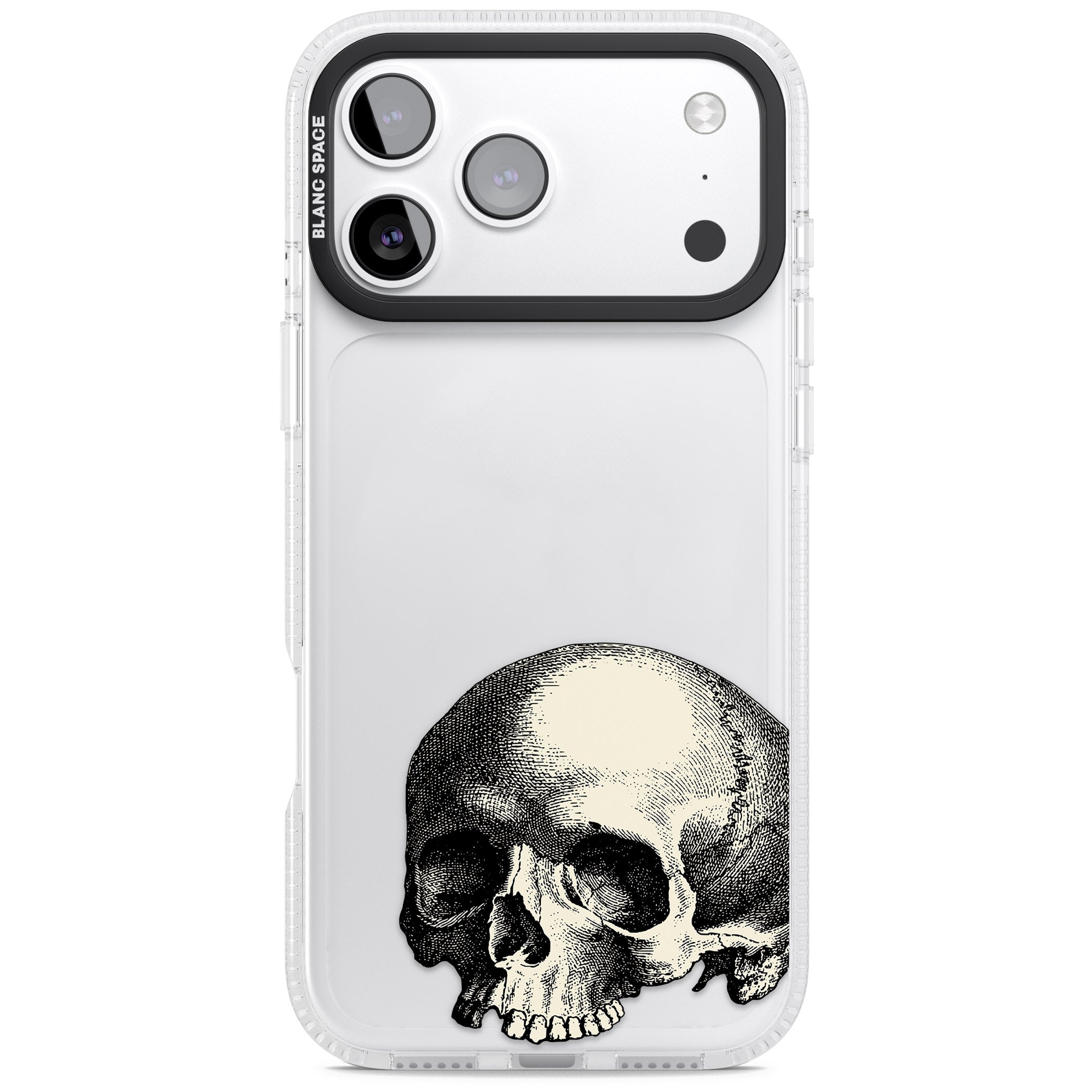Minimal Vintage Skull iPhone 17 Pro Impact Air Clear Phone Case