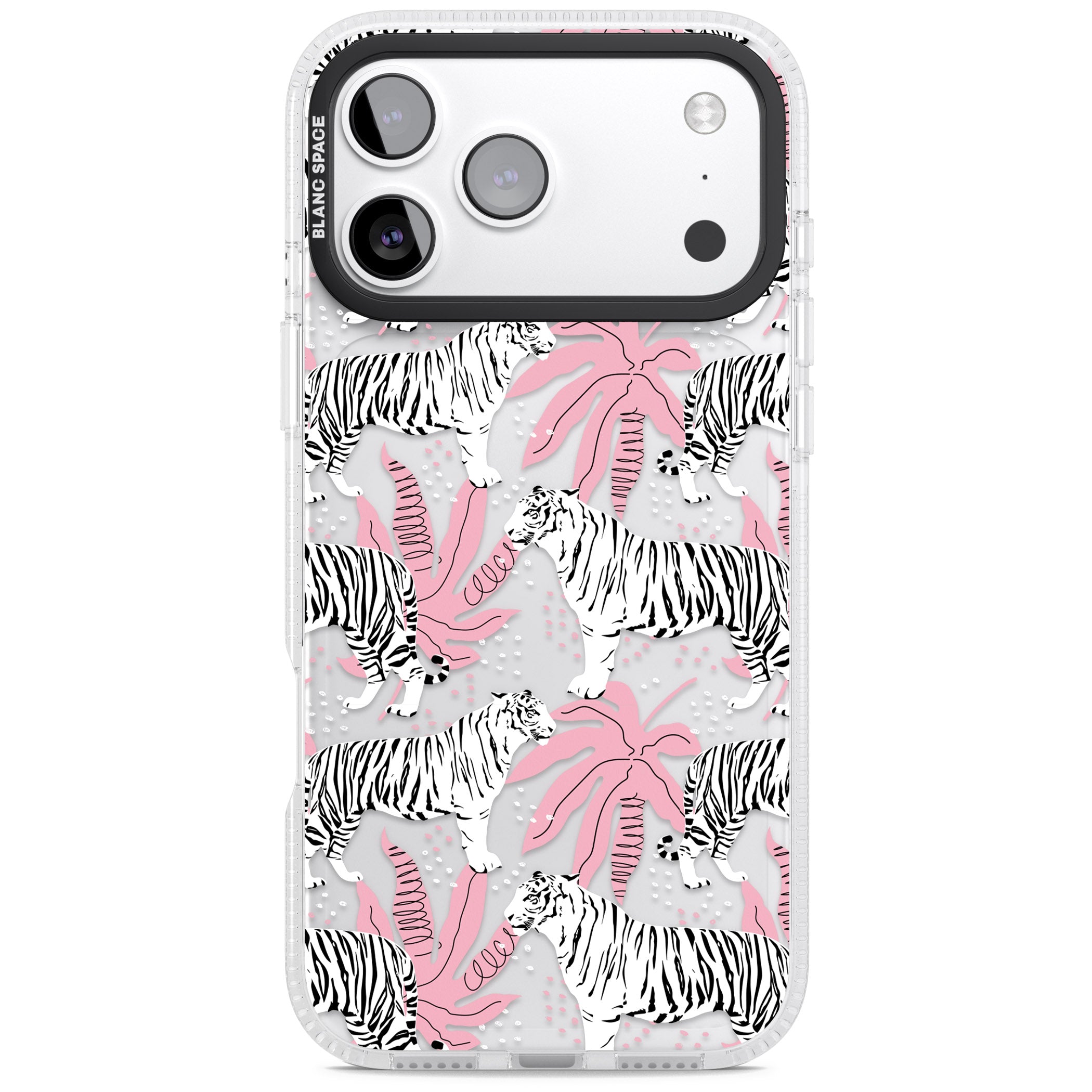 Pink & White Tropical Tigers iPhone 17 Pro Max Impact Air Clear Phone Case