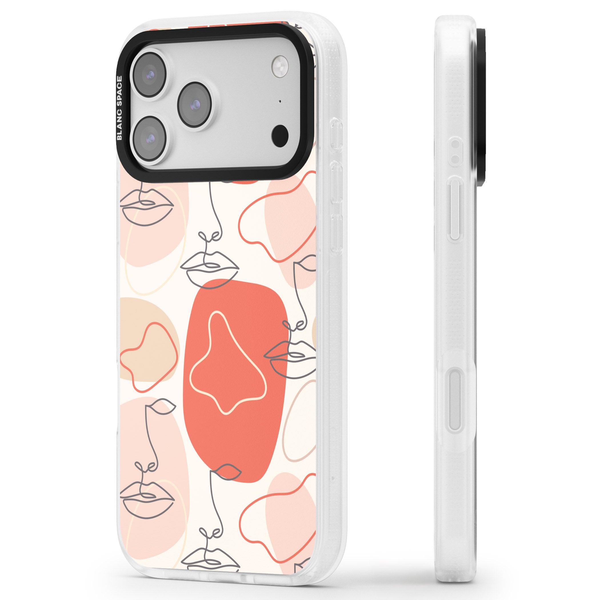 Abstract Face Line Art iPhone 17 Pro Impact Air Clear Phone Case Side Profile