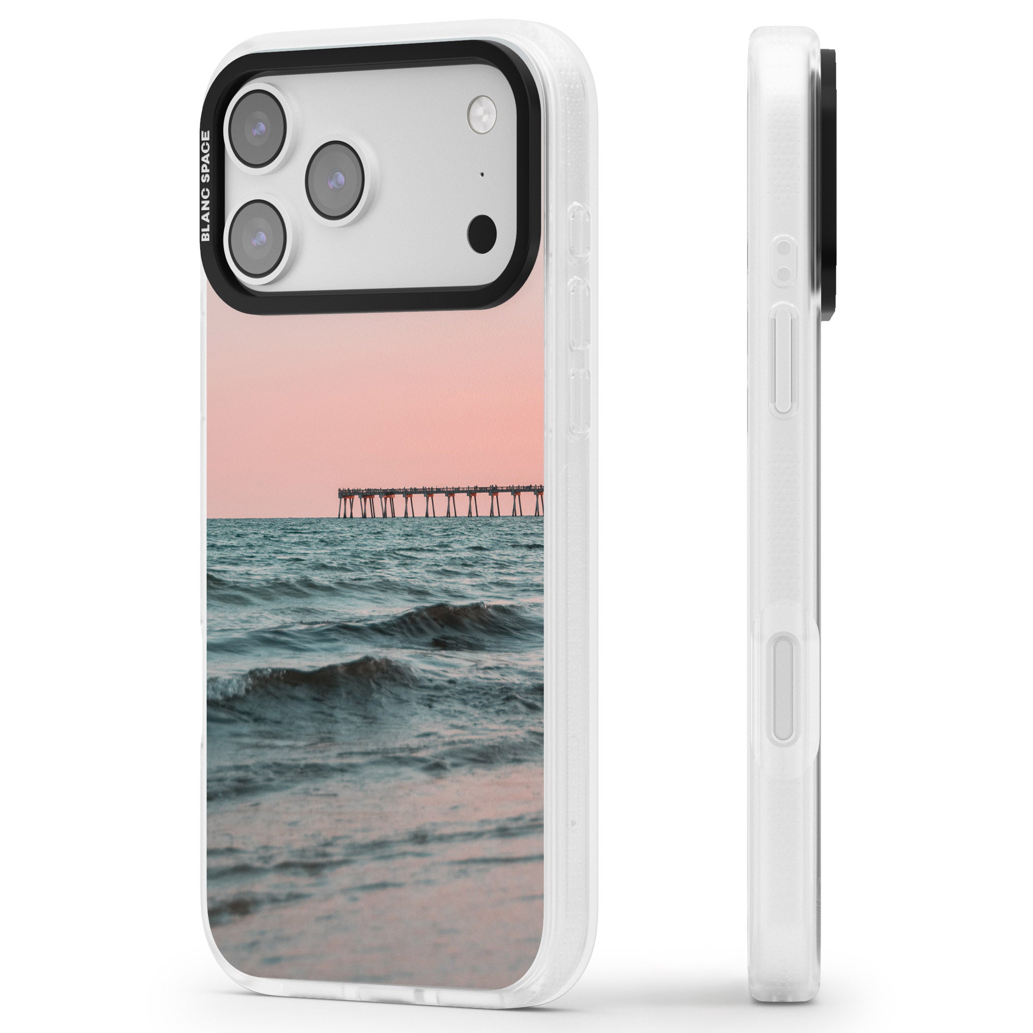 Sunset Pier iPhone 17 Pro Impact Air Clear Phone Case Side Profile