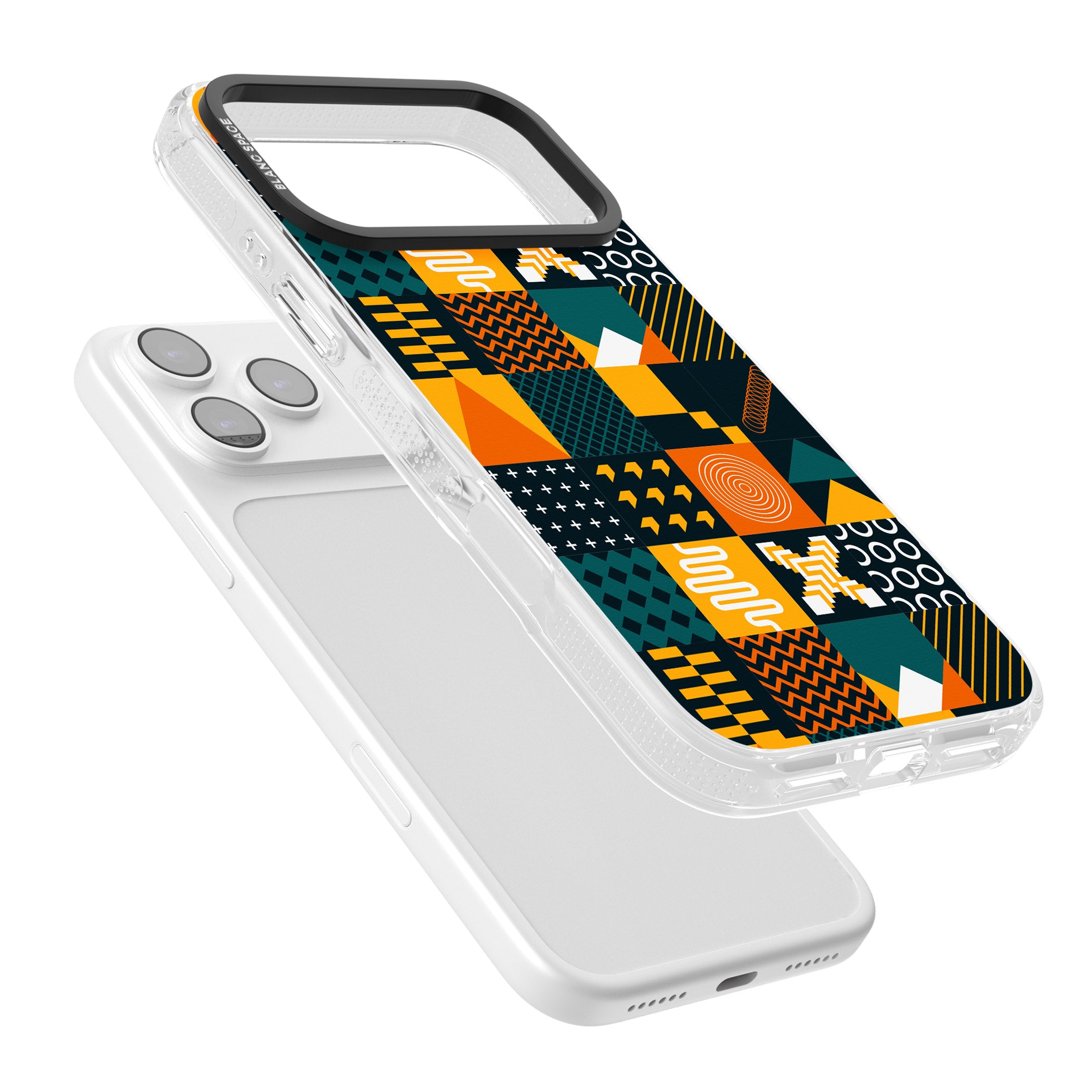 Funky Geometric Patterns: Orange & Dark Green iPhone 17 Pro Max Impact Air Clear Phone Case Colours