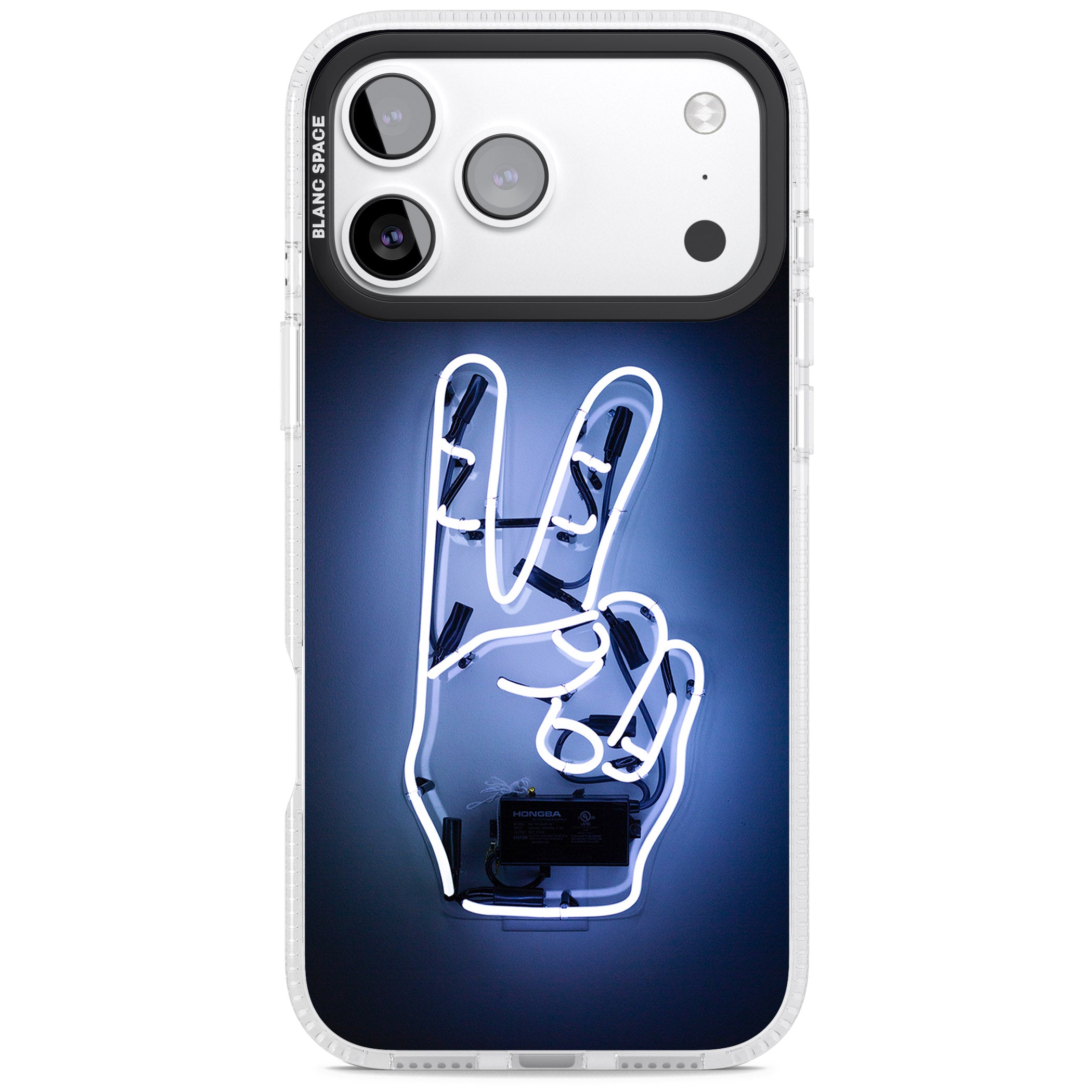 Neon Peace Sign iPhone 17 Pro Impact Air Clear Phone Case