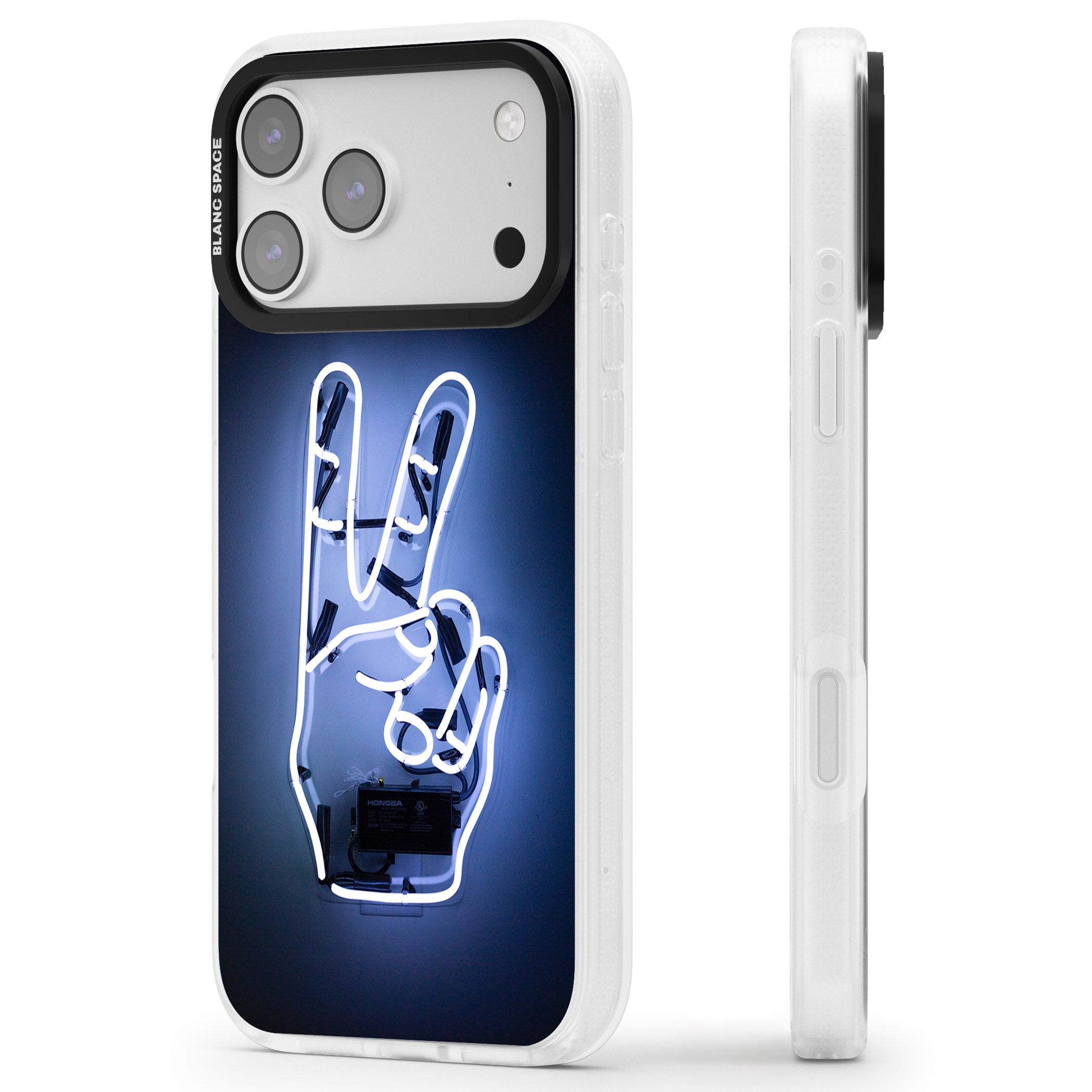Neon Peace Sign iPhone 17 Pro Max Impact Air Clear Phone Case Side Profile