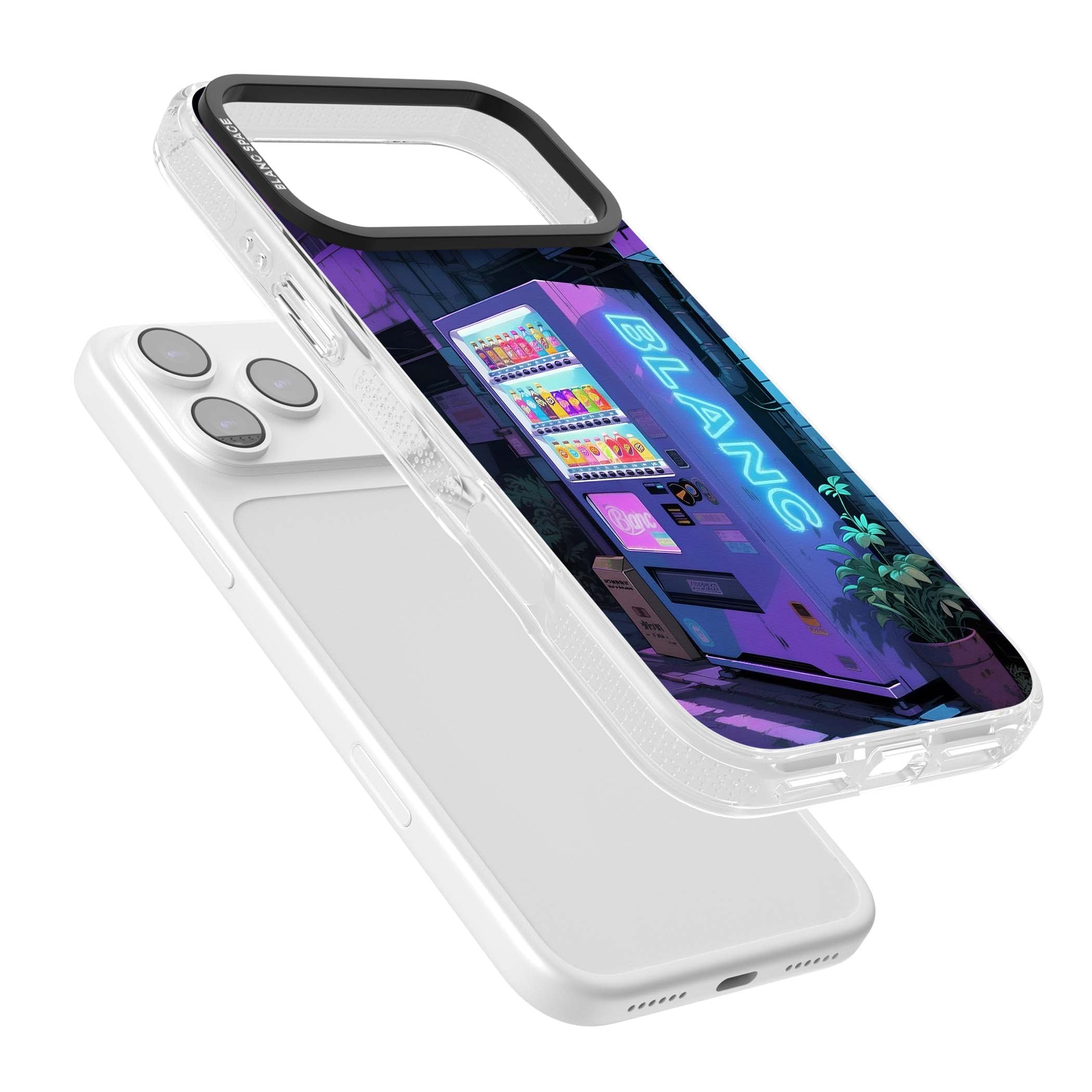Shibuya Glow Japanese iPhone case featuring a glowing Tokyo vending machine, neon signage, and moody purple alleyway | Clear Case Impact Air case for iPhone 17 Pro, iPhone 17 Pro Max