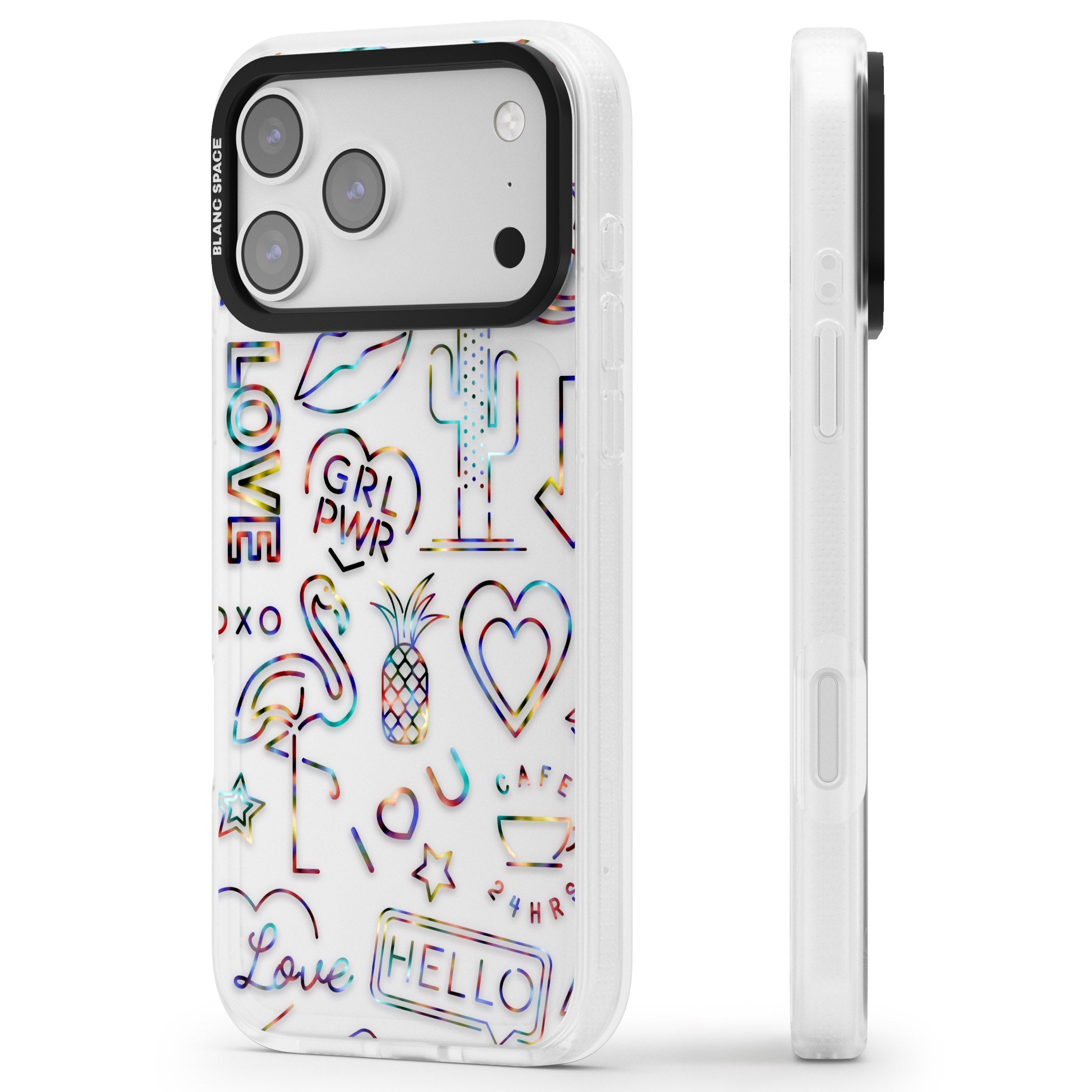 Funky Nebula Neon Sign iPhone 17 Pro Impact Air Clear Phone Case Side Profile