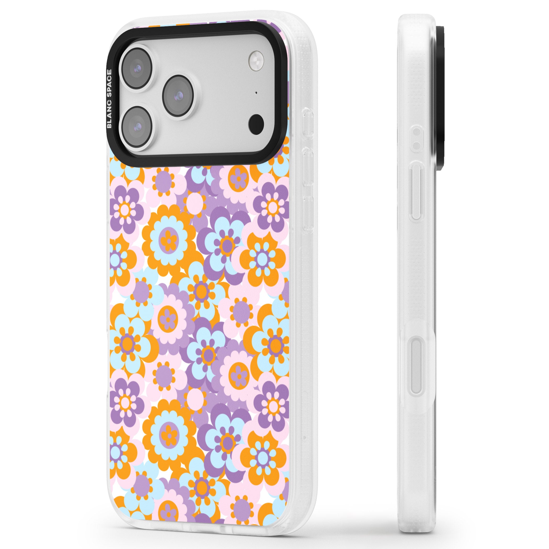 Flower Power Pattern iPhone 17 Pro Impact Air Clear Phone Case Side Profile