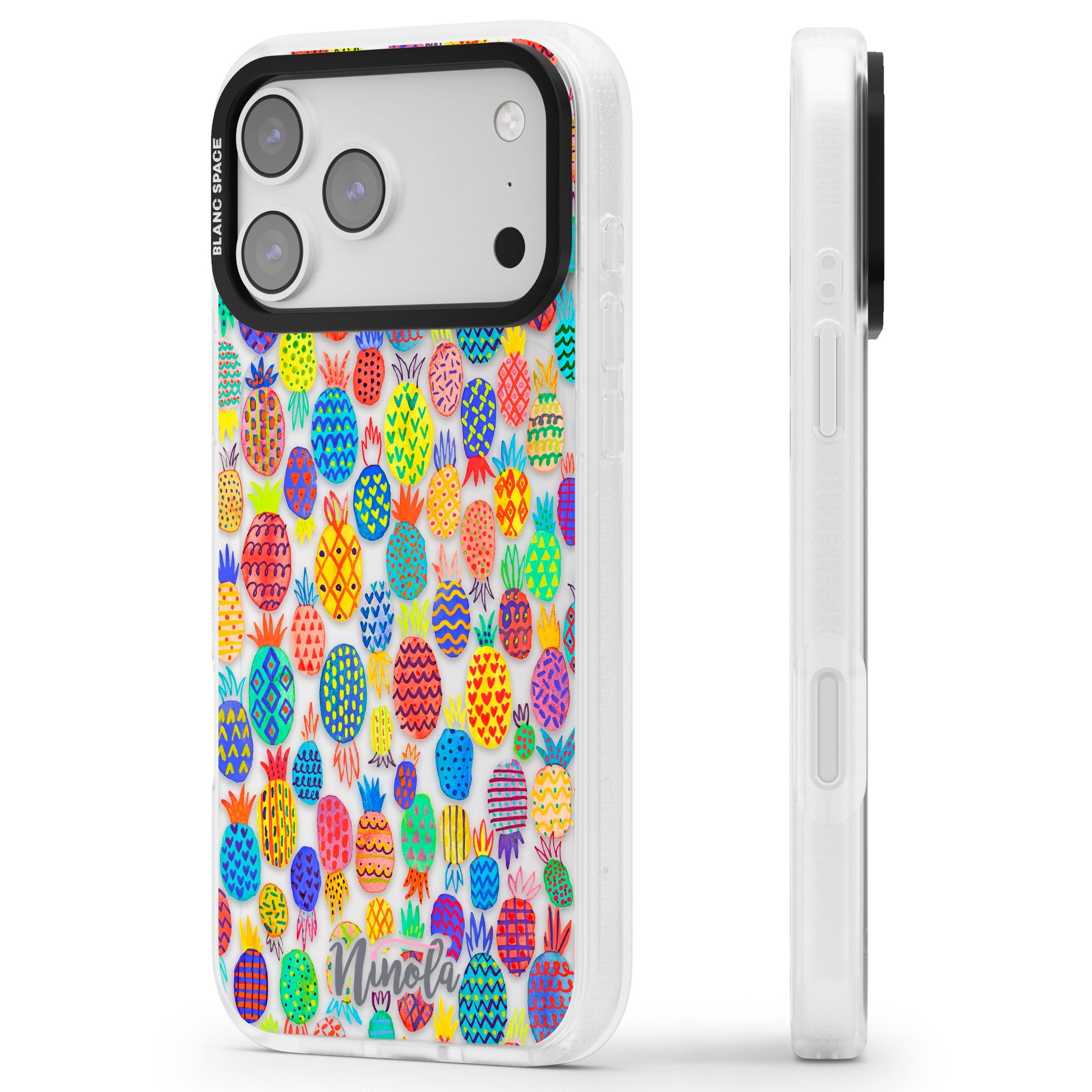 Vibrant Pineapple Pattern iPhone 17 Pro Impact Air Clear Phone Case Side Profile