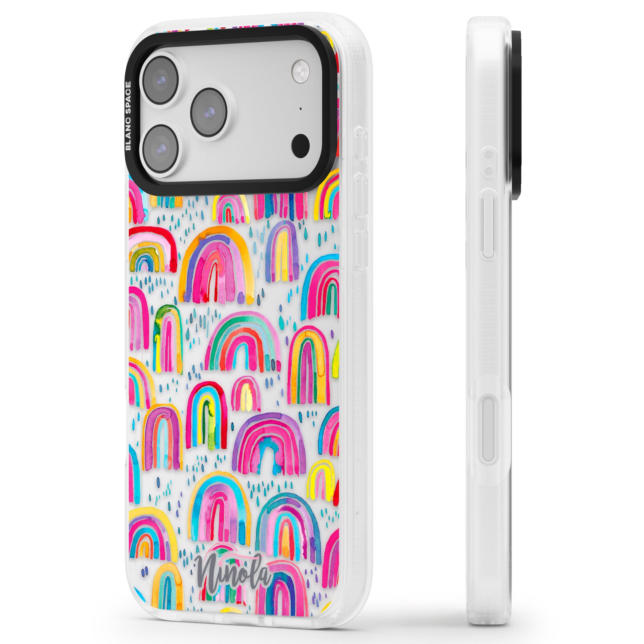 Watercolor Rainbow iPhone 17 Pro Impact Air Clear Phone Case Side Profile