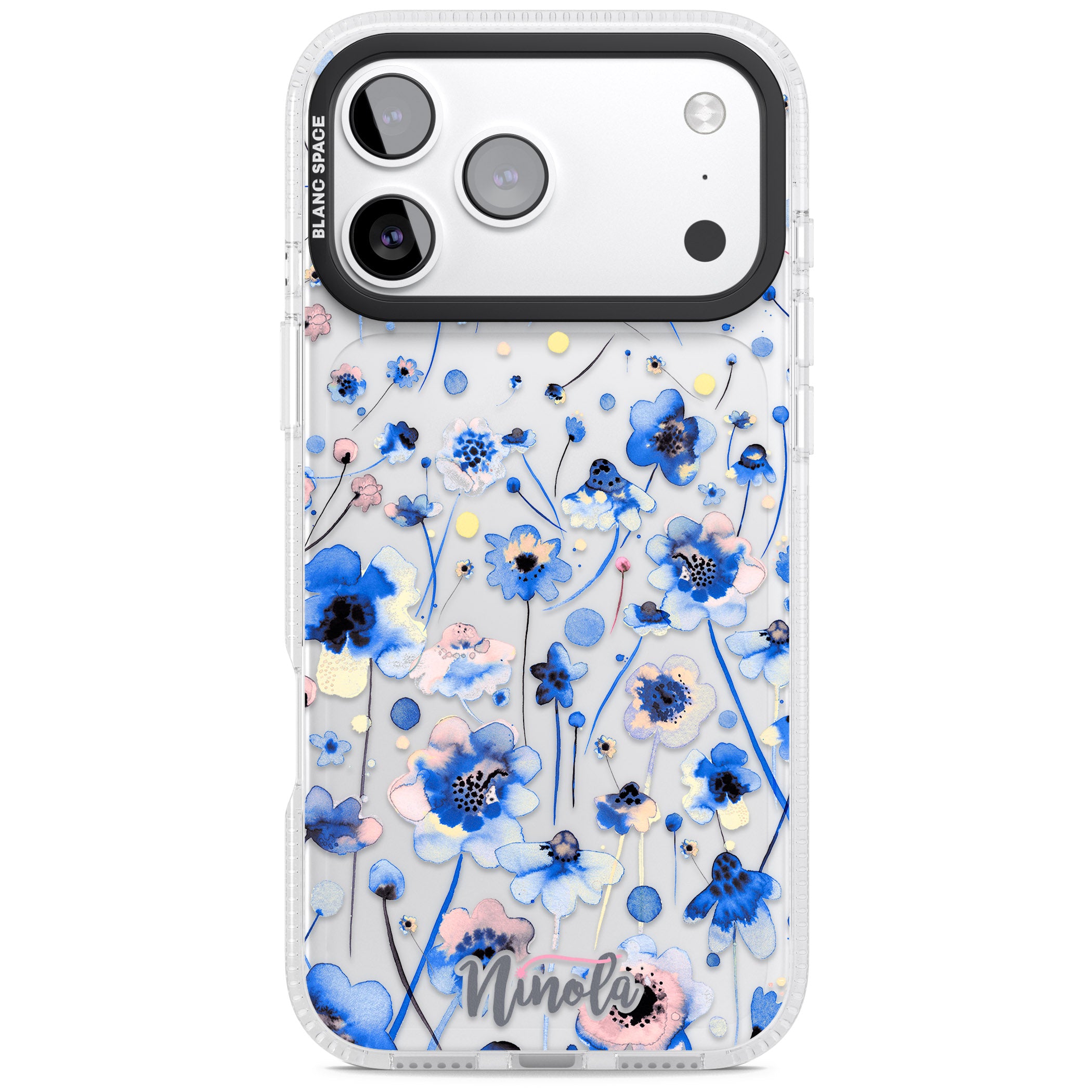 Ink Flowers Blue iPhone 17 Pro Impact Air Clear Phone Case