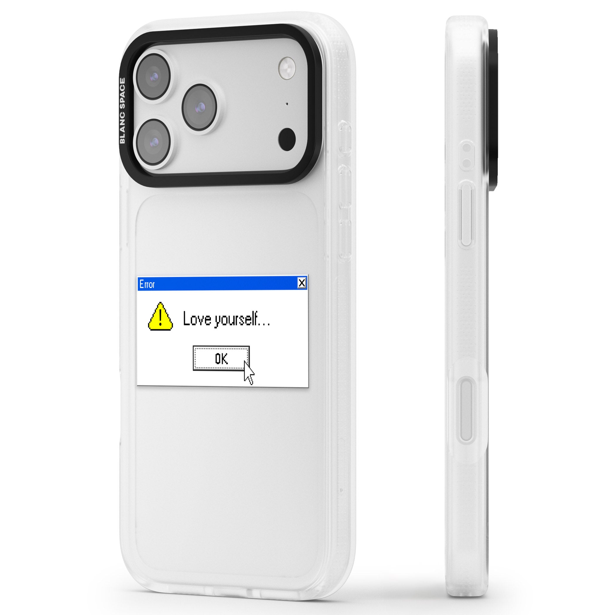 Love Yourself Exe iPhone 17 Pro Max Impact Air Clear Phone Case Side Profile