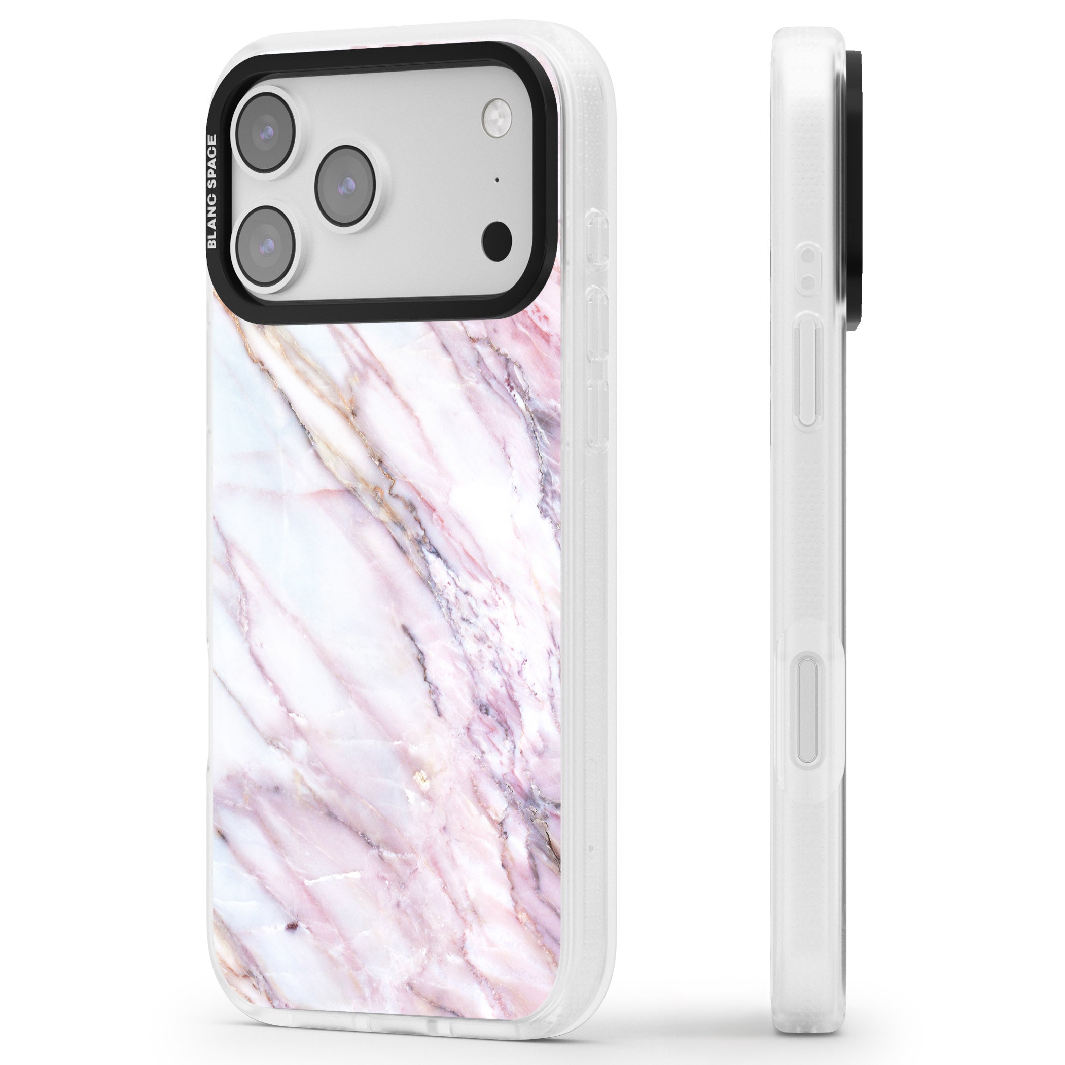 Blush Marble Glow iPhone 17 Pro Max Impact Air Clear Phone Case Side Profile