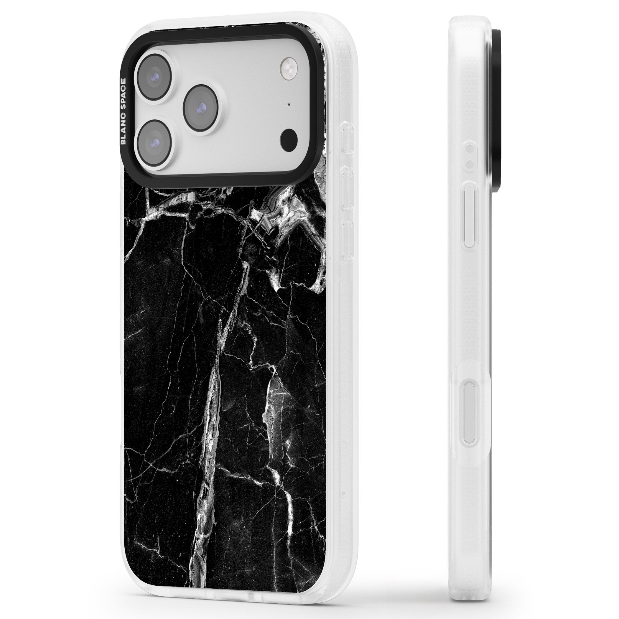 Black Onyx Marble iPhone 17 Pro Max Impact Air Clear Phone Case Side Profile